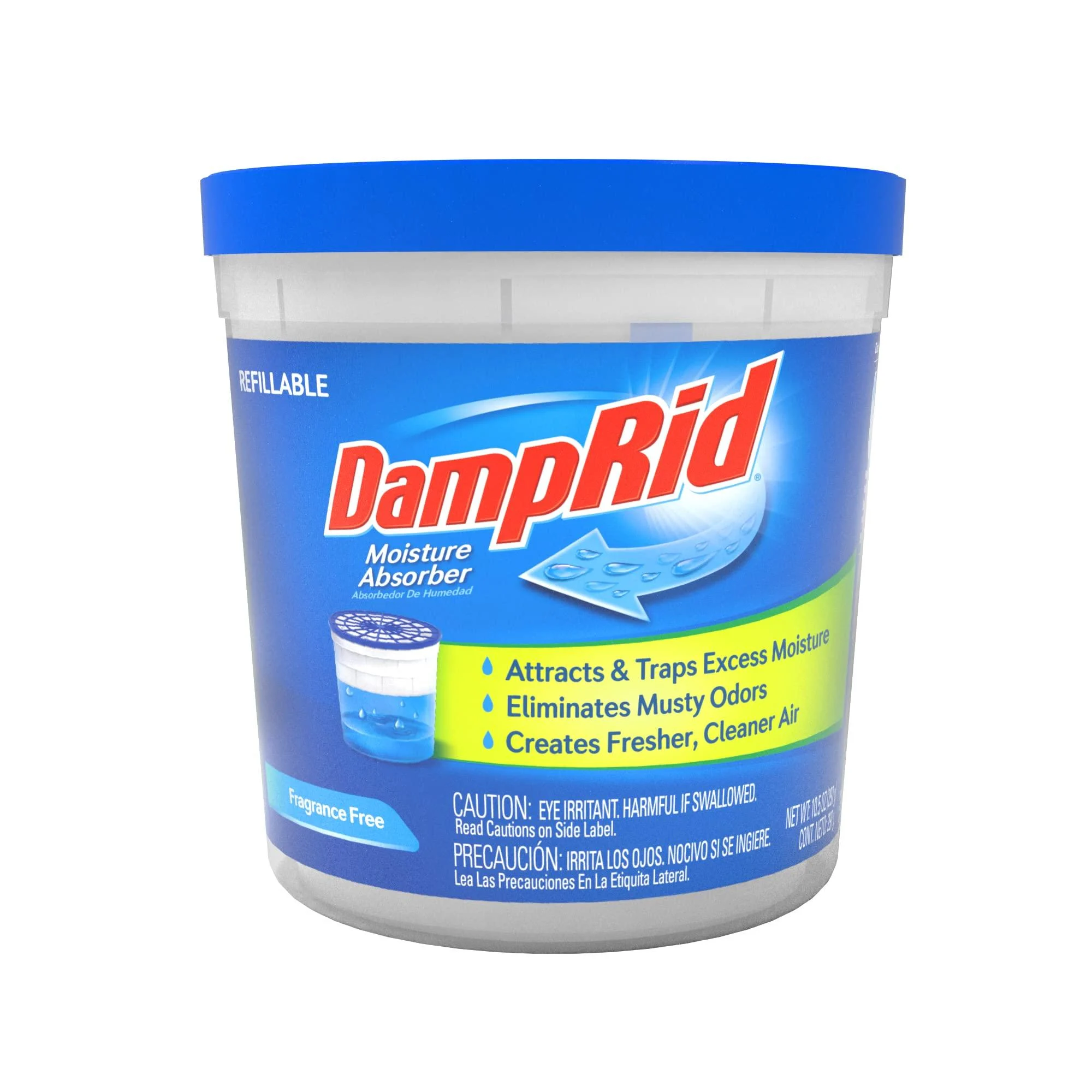 DampRid Fragrance Free Refillable Moisture Absorber - 10.5oz cup Traps Moisture for Fresher Cleaner Air