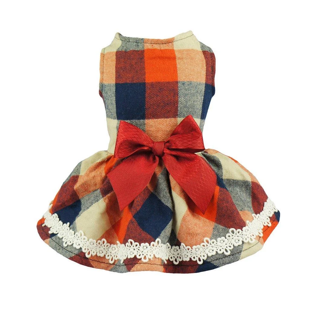 Fitwarm Elegant Lace Plaid Dog Dress for Pet Clothes Shirts Apparel Medium (Chest16" Back14")
