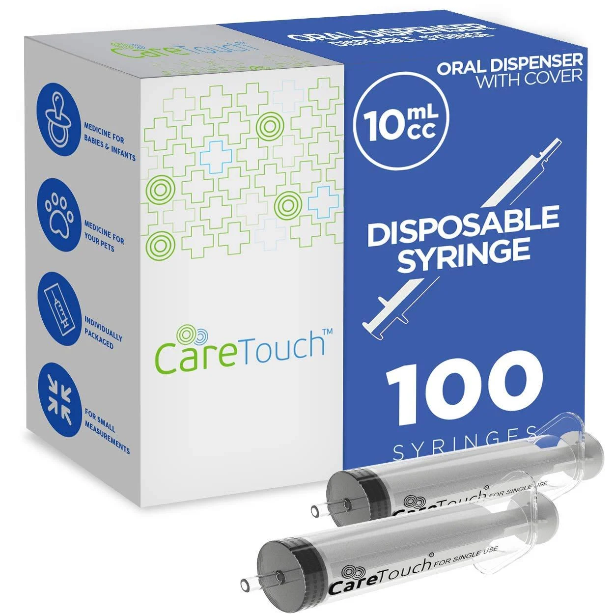Care Touch 10ml Oral Dispenser with Cover- 100 Syringes (No needle) 10 mL 100