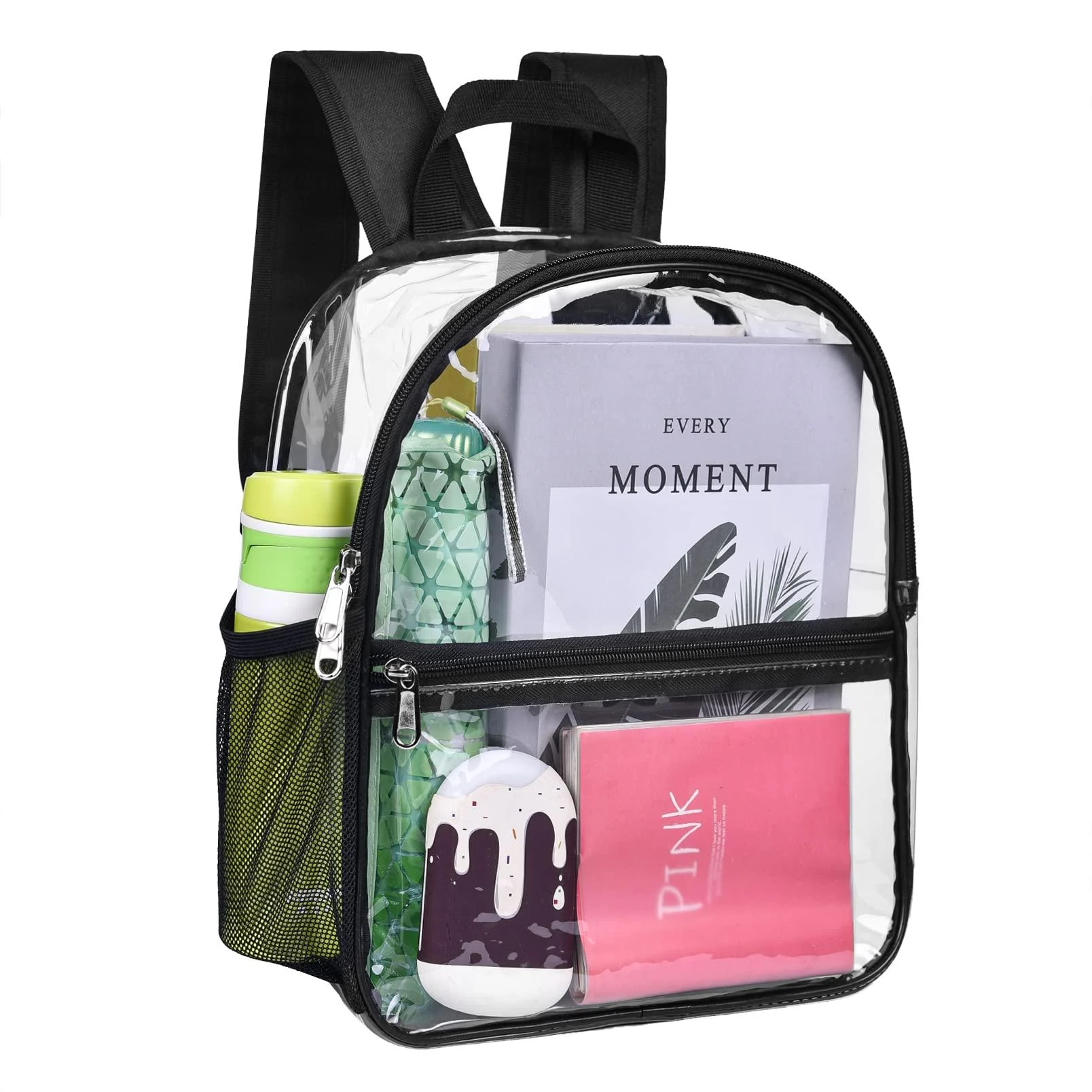 Oraben Clear Backpack Stadium Approved 12126, Small Clear Backpack Transparent Backpack for Sports Event Concert Black