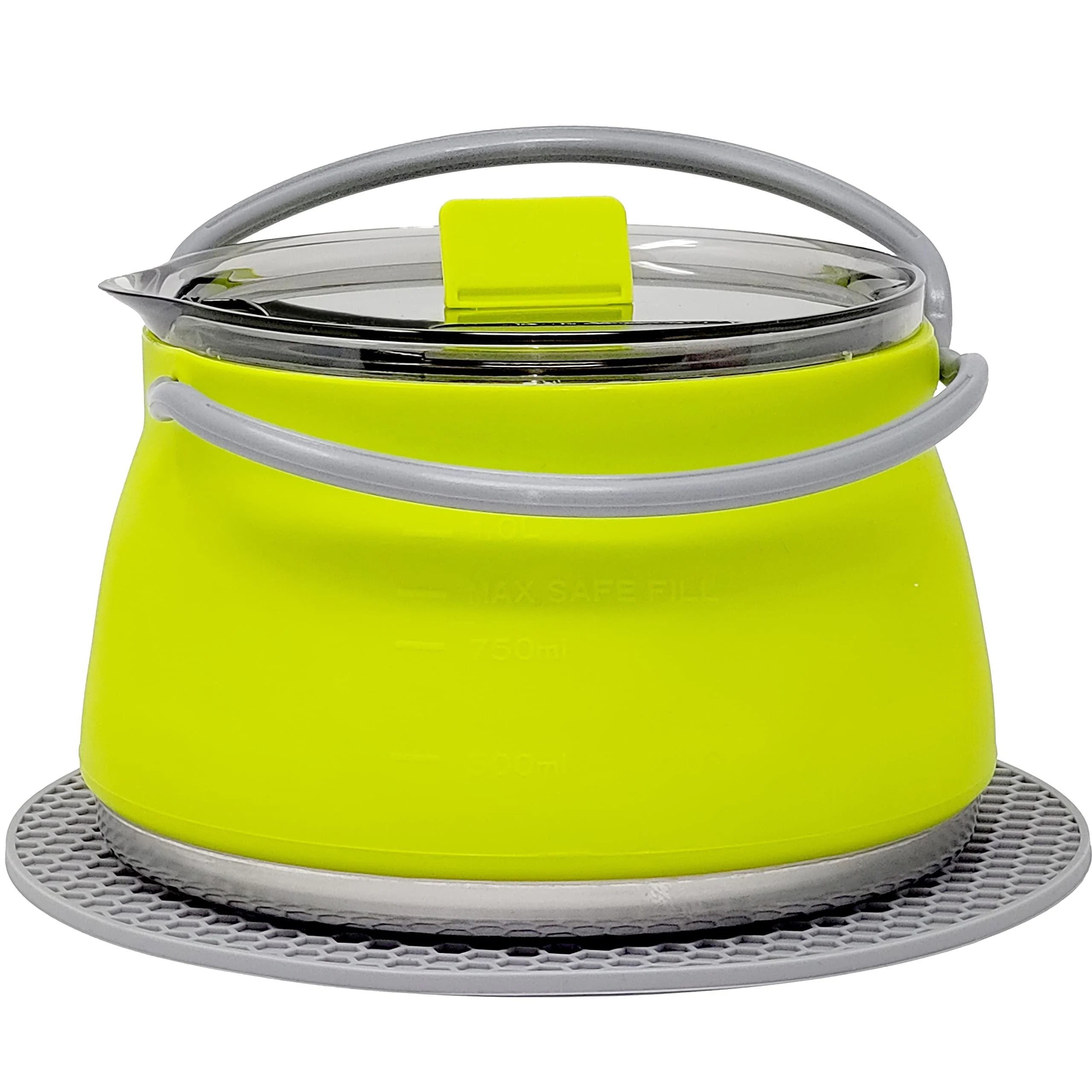 Collapsible Camping Kettle for Hiking Backpacking & Outdoors 1 Liter Capacity with Silicone Trivet Included - NA