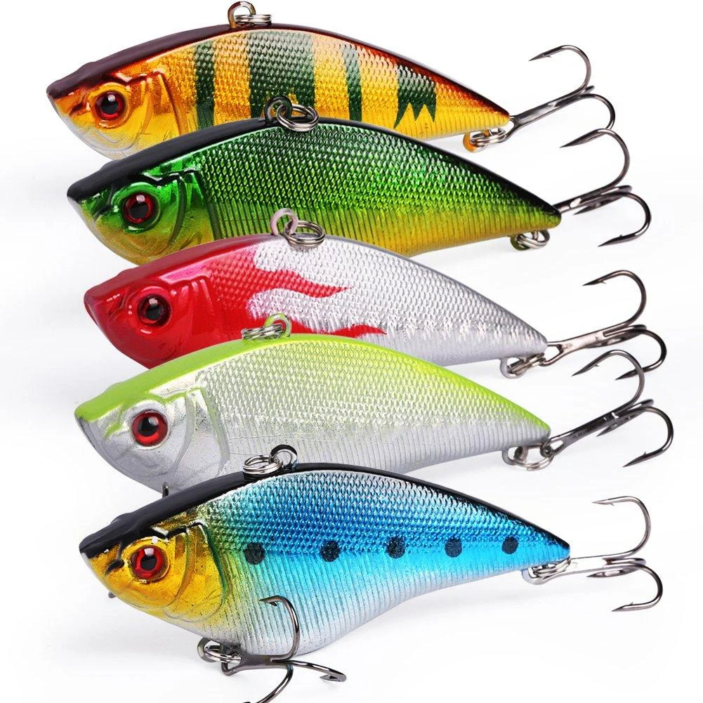 Sougayilang Fishing Lures Large Hard Bait Minnow VIB Lure with Treble Hook Life-Like Swimbait Fishing Bait Popper Crankbait Vibe Sinking Lure for Bass Trout Walleye Redfish Type 1-5PCS with Box