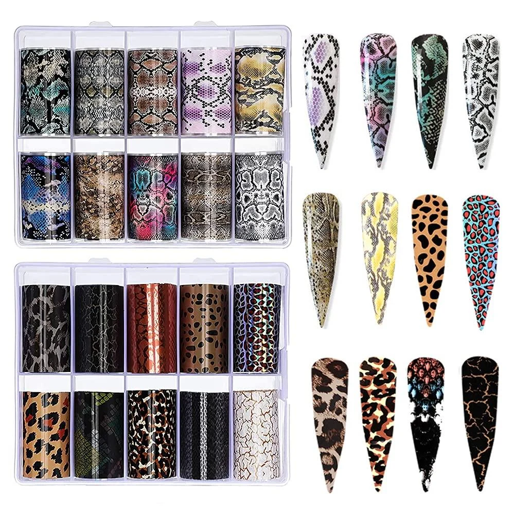 CHANGAR Animal Skin Nail Art Foil Transfer Decals Serpentine Leopard Print Tiger Snake Skin Pattern Fish Scale Nail Foil A... 1