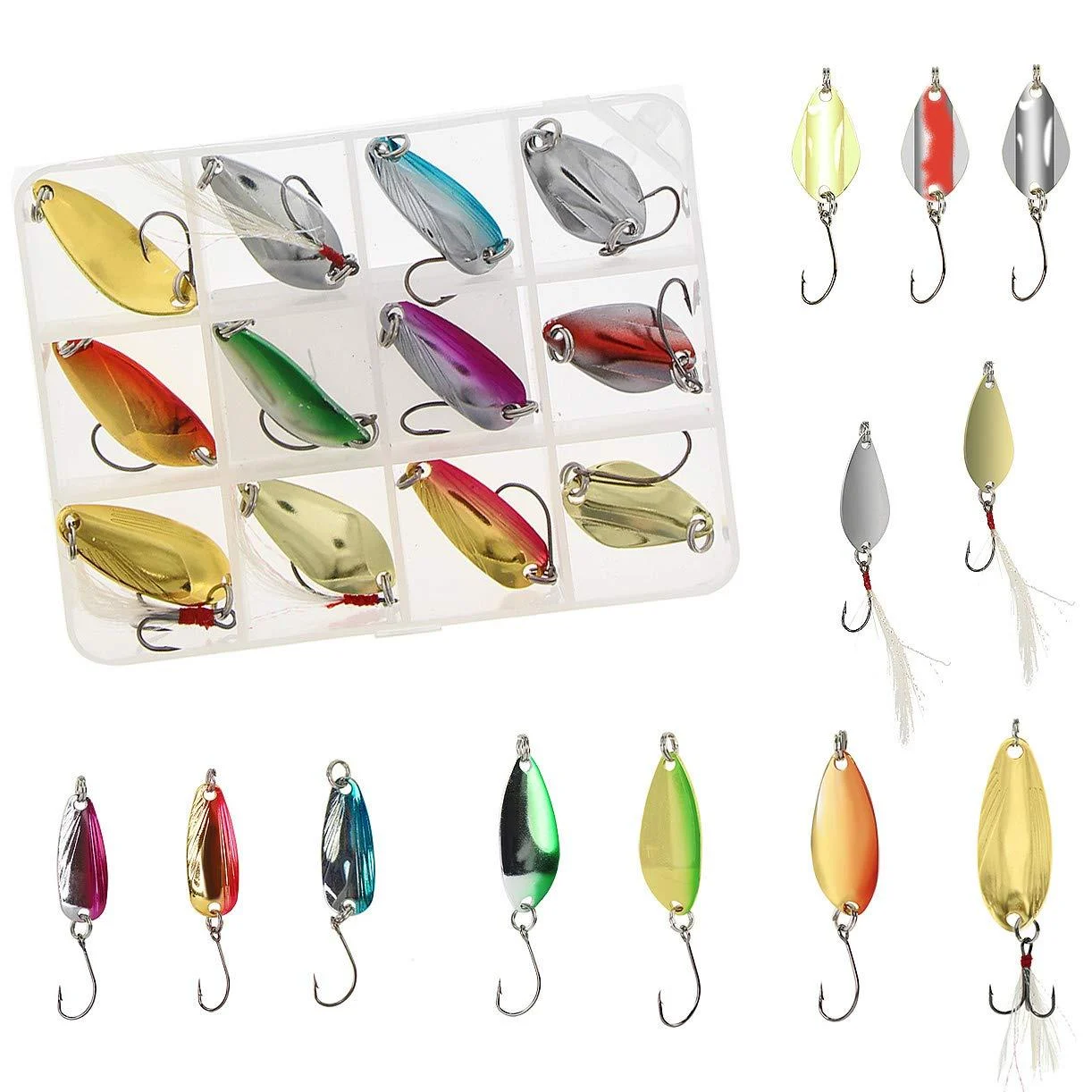 Fishing Spoon Lure Set Metal Baits for Trout Char and Perch Fishing with Tackle Box (Pack of 12) TYPE: A - Croch