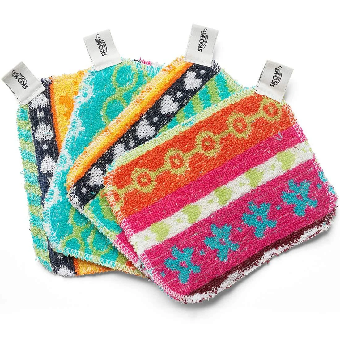 Skoy Scrub, Non-Scratching, Reusable Scrub for Kitchen and Household Use, Environmentally-Friendly, Dishwasher Safe, 4-Pack - Assorted Colors and Designs Colors May Vary 4-Pack