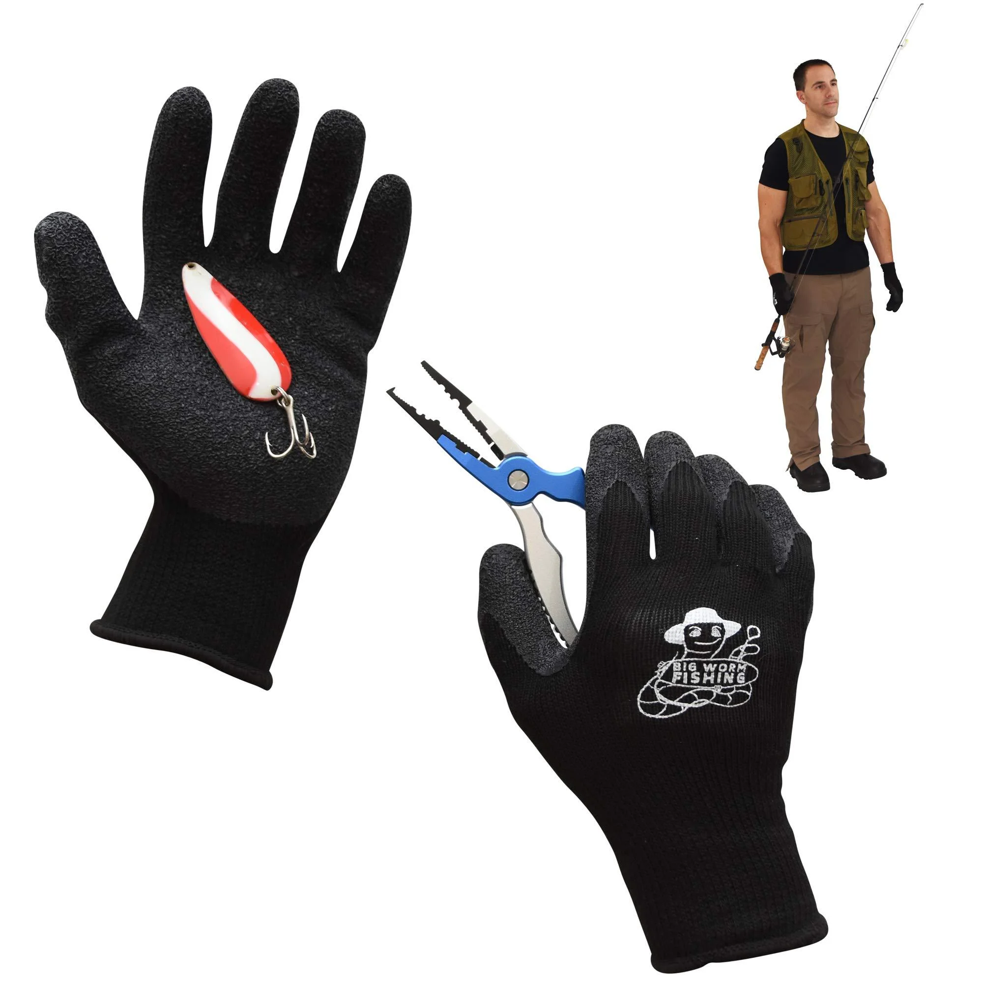 Fishing Gloves Fish Handling Gloves for Fishing Textured Grip Palm Fish Cleaning Gloves Soft Lining Fishing Glove Fish Fillet Gloves One Size Fits Most L to XL Fishing Gloves - BIG WORM FISHING
