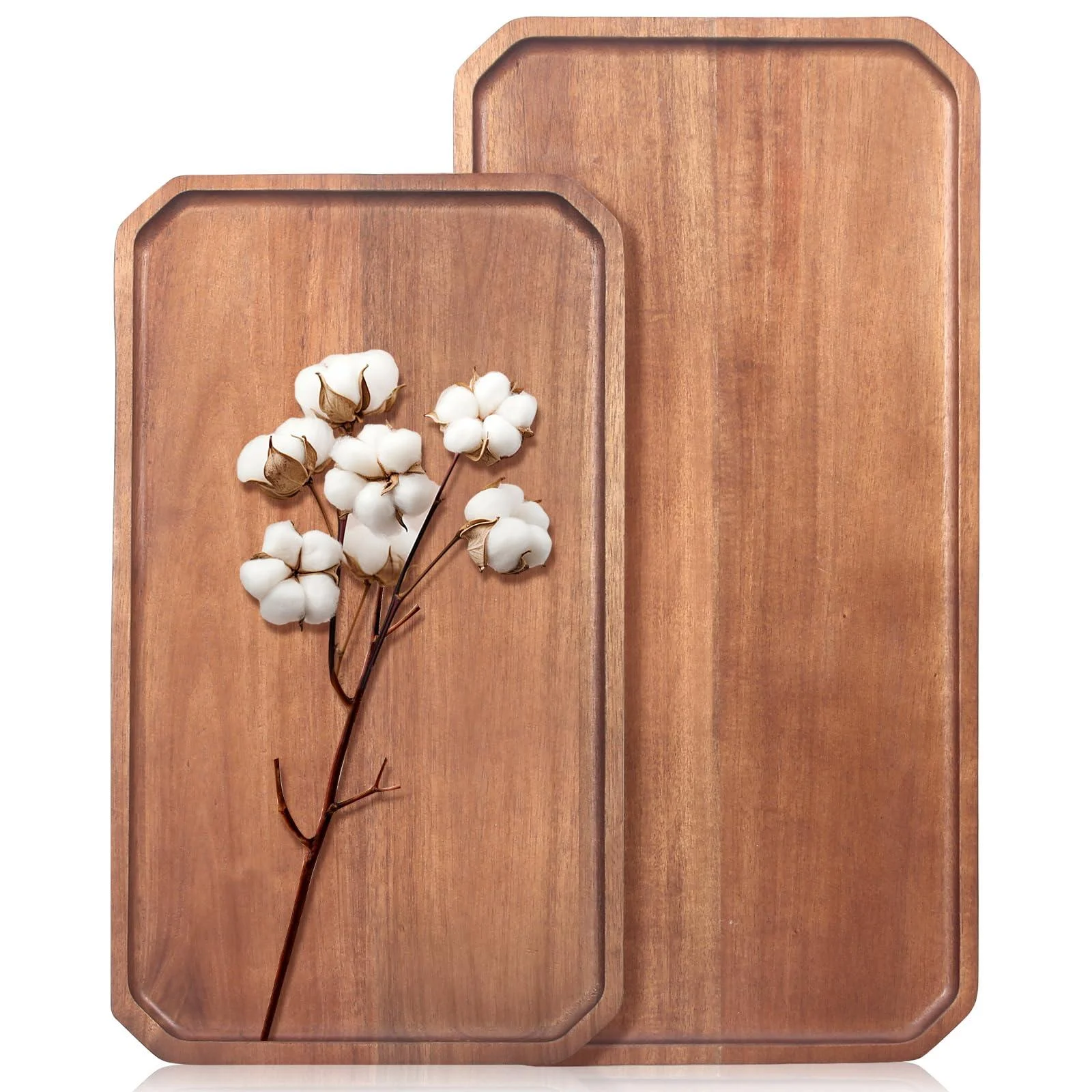 40.6 cm and 35.6 cm serving panels made of acacia wood decorative plate for fruit food trays charcuterie plates rectangular plates kitchen counter cheese board 16 "X 8" & 14 "X 8" - Renawe
