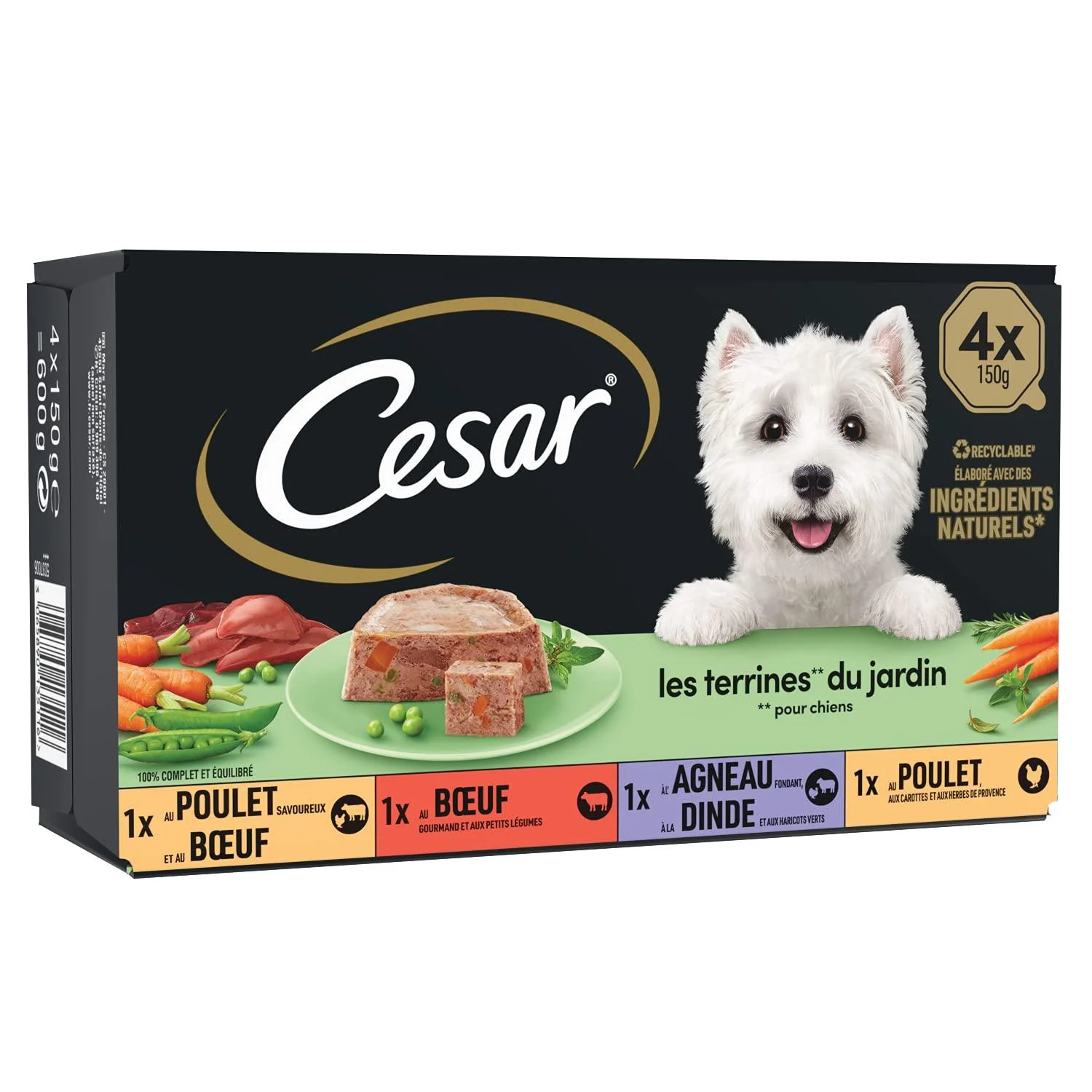 CESAR Dog Meals - Pack of 24 150g trays - Dog Pate in Garden Terrine (4 varieties) - Wet Food for Dogs Made with Natural Ingredients
