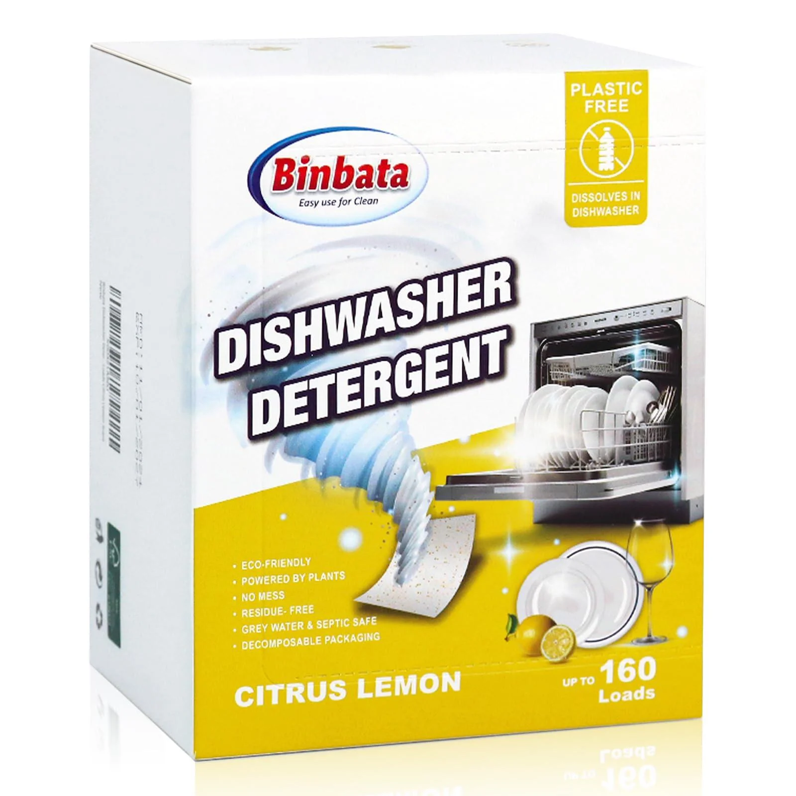 Eco Dishwasher Detergent Sheets Up To 160 Loads Citrus Lemon Scent Plastic Free Dishwashing Soap Strips With High Efficient Solid Enzyme Leaving Dishes Sparkling Clean - Binbata