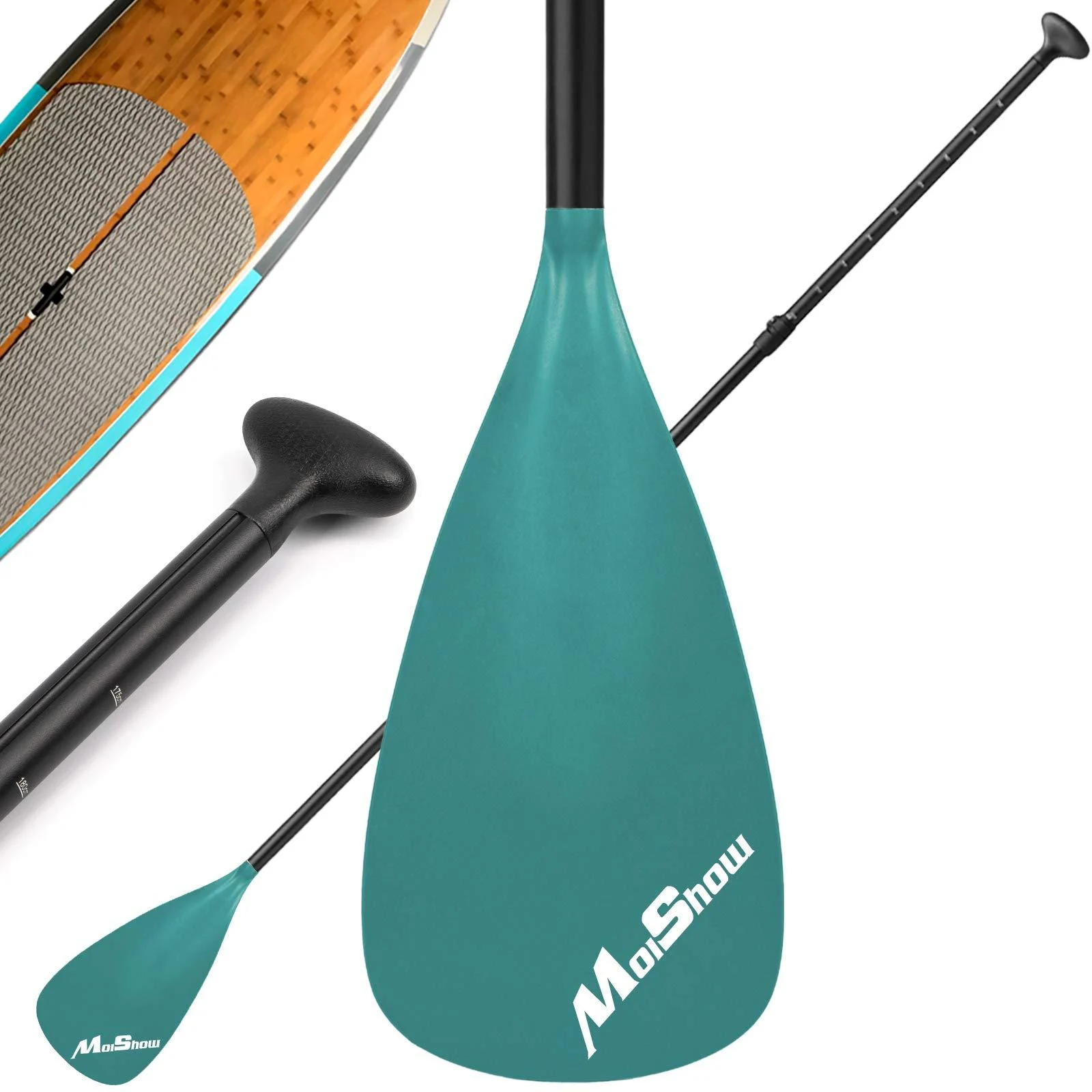 MoiShow SUP Paddle - Adjustable 3 Pieces Stand Up Paddle Board Paddle with Unique Lock Design Floating Alloy Shaft Paddleboard Paddle B:Blue paddle