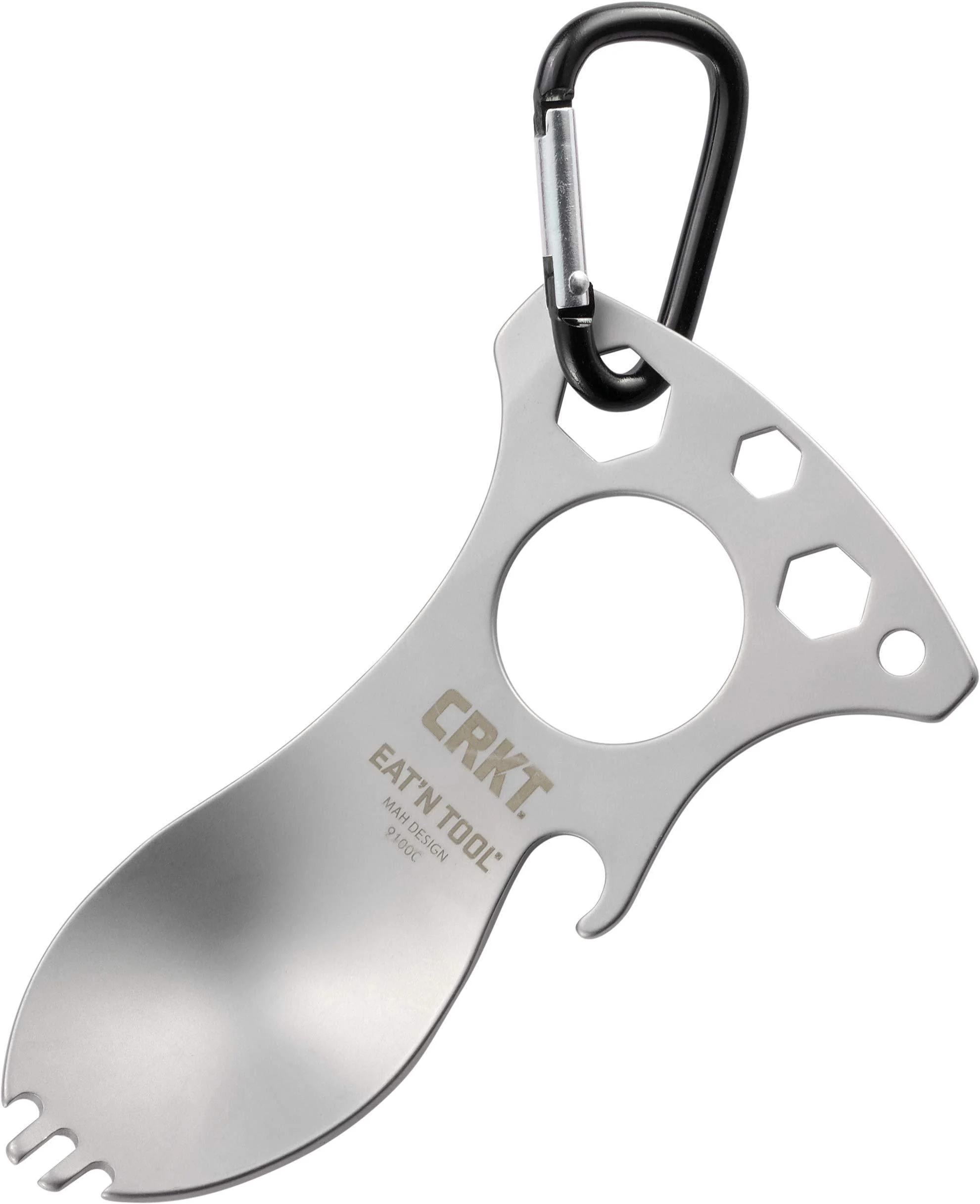 CRKT Eat'N Tool Outdoor Spork Multitool: Durable and Lightweight, for Camping, Hiking, Backpacking and Outdoors Activities, Silver, Carabiner 9100C - Columbia River Knife & Tool