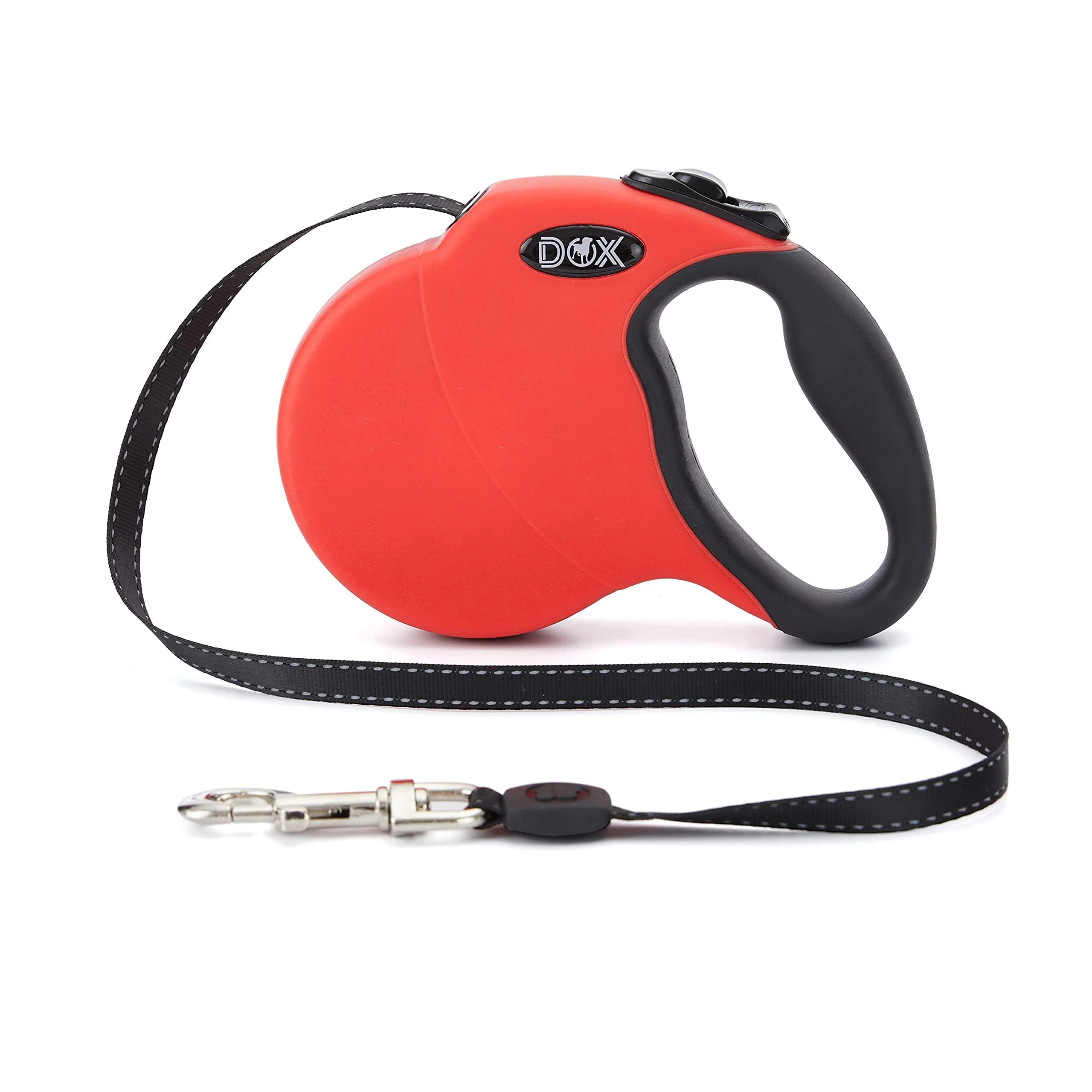 Ddoxx dog leasic - stable reflective nylon strip dog leash bite -proof - roller leash break & lock system - m (red) m |5 m |Up to 20 kg red