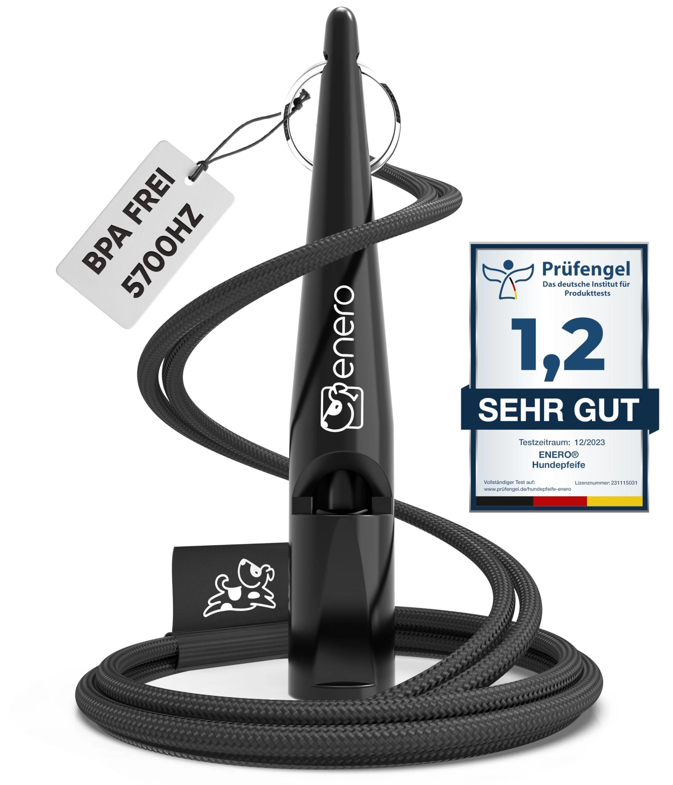 Enero dog whistle - extremely reliable dog training & upbringing - high frequency - far -reaching volume - including a practical converter black