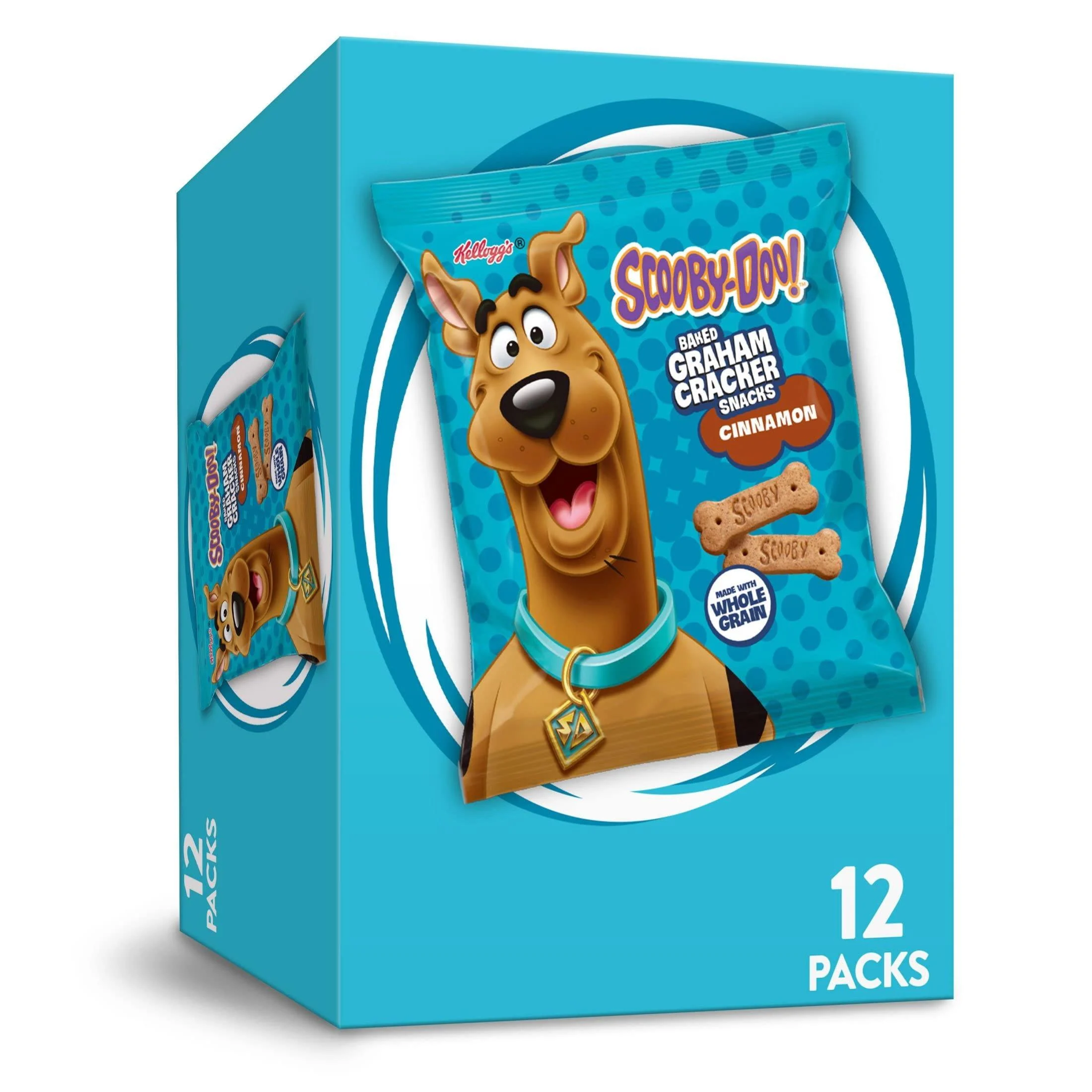 Kellogg's SCOOBY-DOO! Baked Graham Cracker Snacks, Made with Whole Grains, Kids Lunch Snacks, Cinnamon, 12oz Box (12 Pouches)