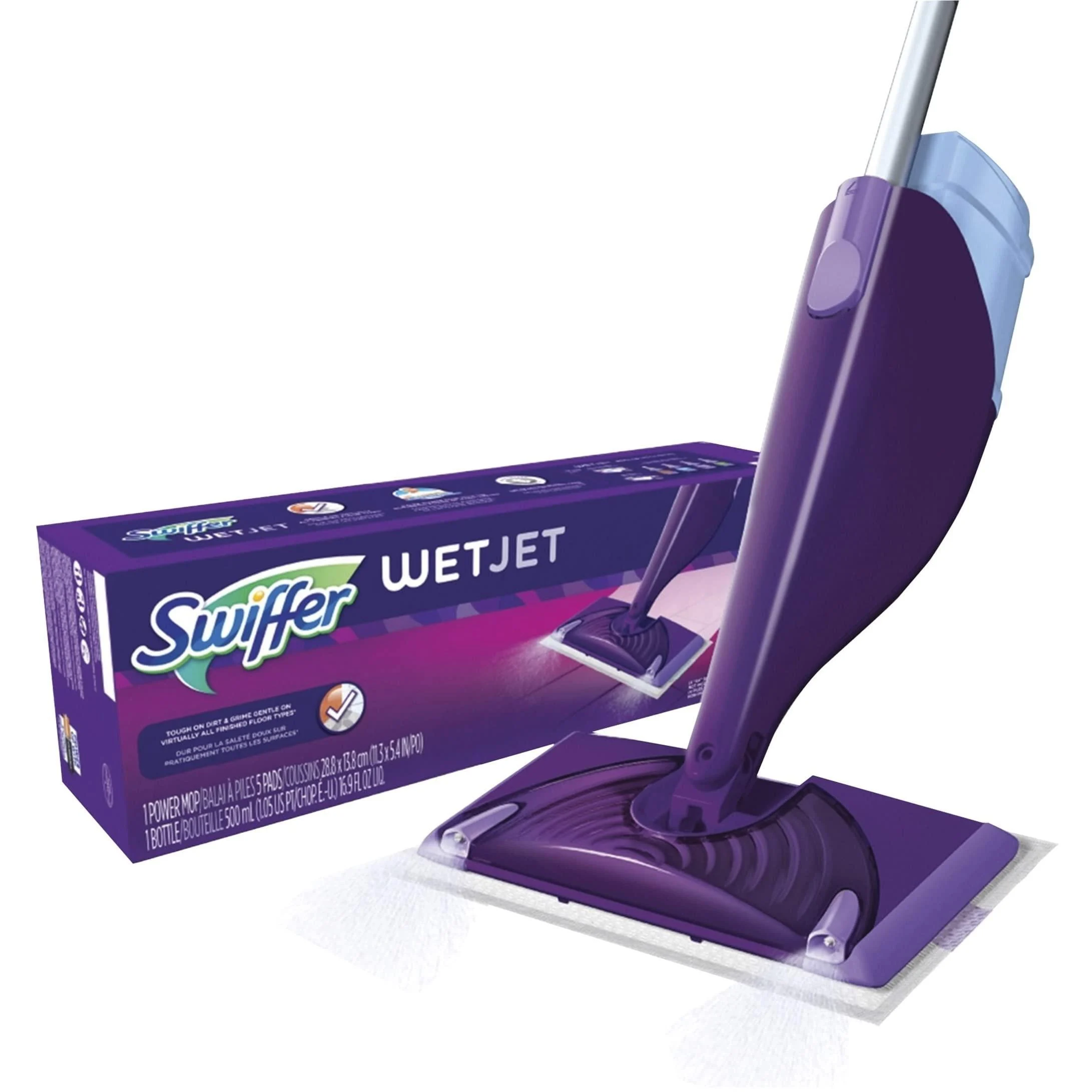 Swiffer WetJet Mop Starter Kit (1 Spray Mop, 5 Mopping Pads, 1 Floor Cleaner Liquid Solution) Dust Mop