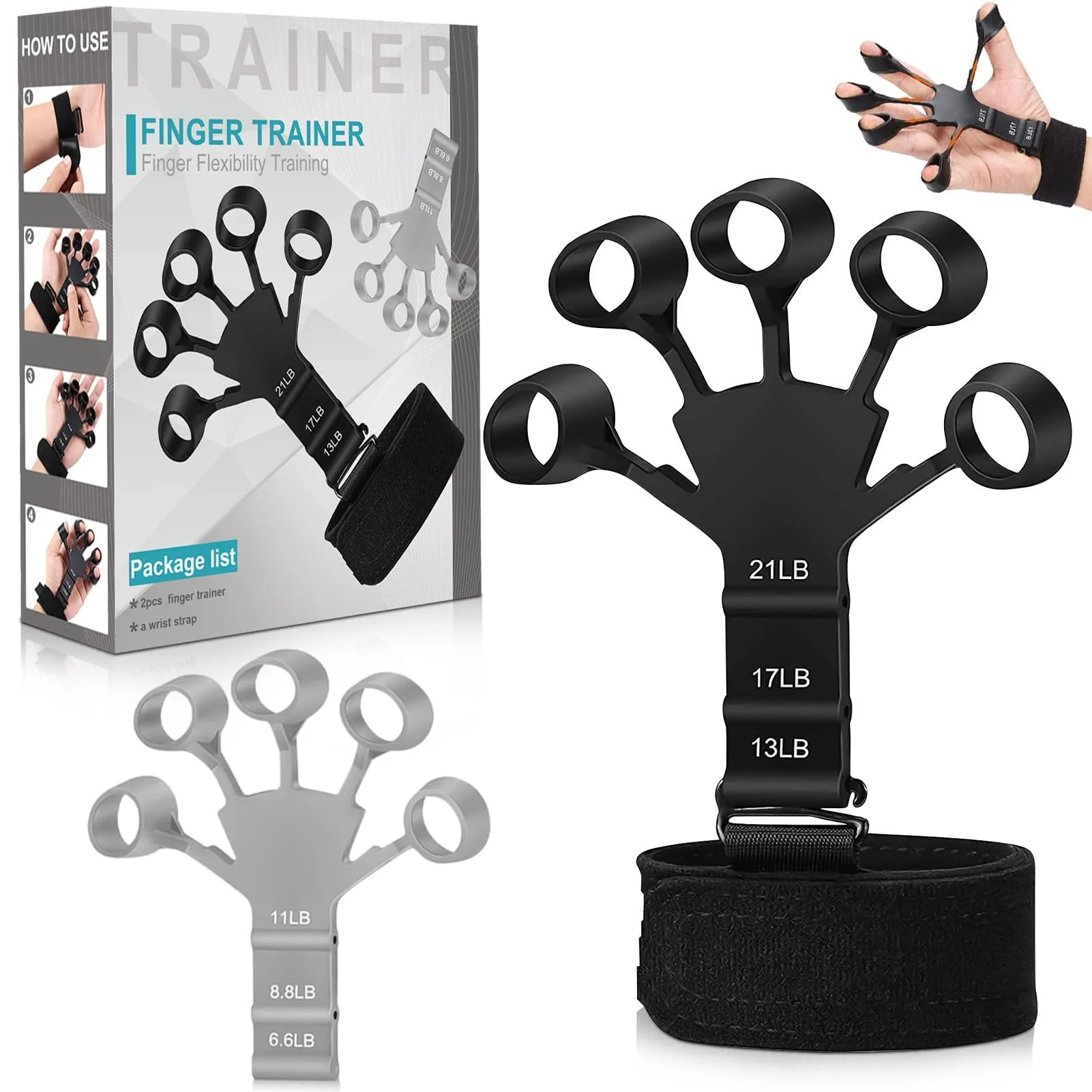 Finger Extensor Exerciser Hand Trainer Fingers Trainer 2 of Adjustable Silicone Hand Trainer Forearm Trainer Grippy Finger Trainer For improves the function and movement of the fingers - Shunfaji