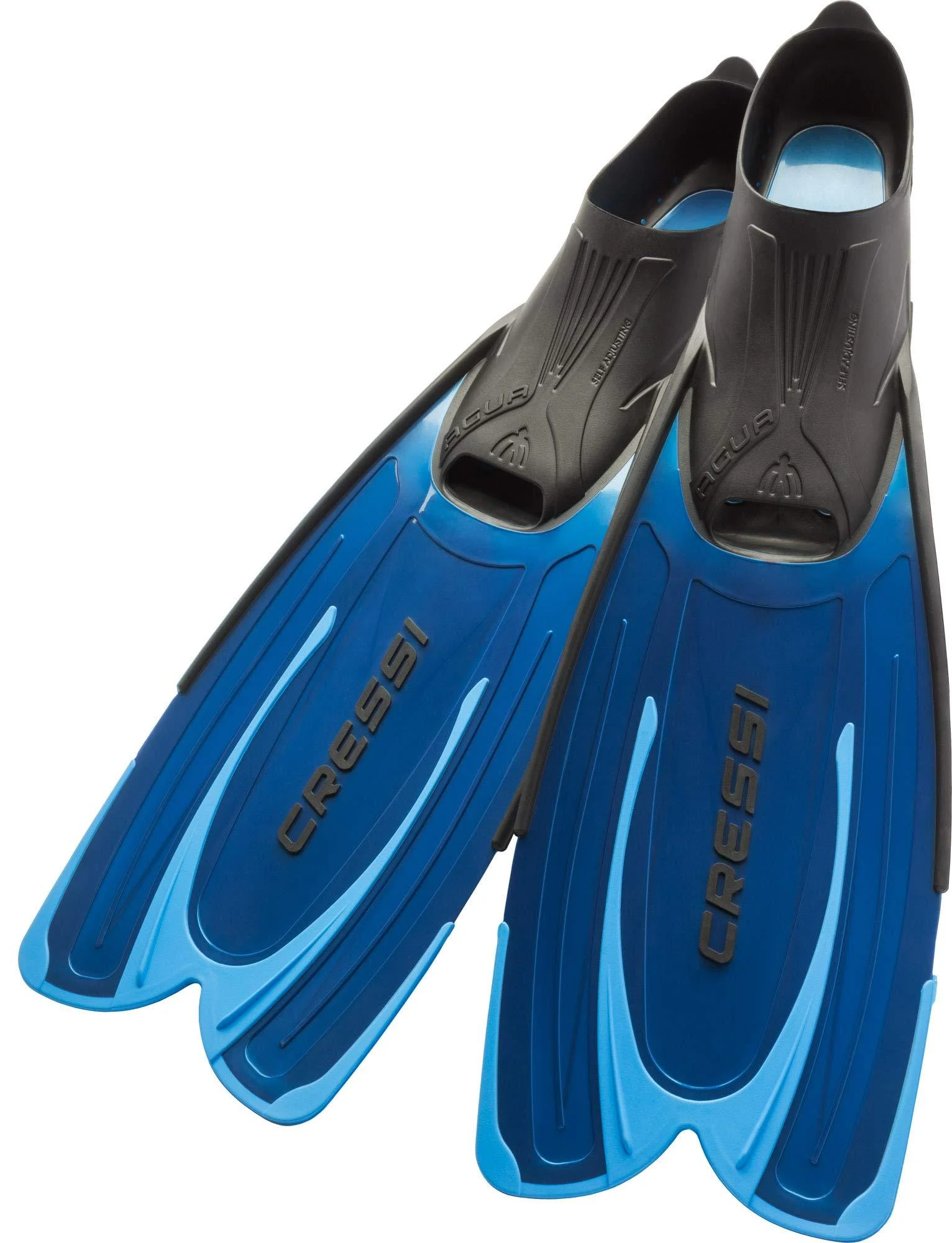 Cressi Adult Snorkeling Fins with Self-Adjustable Comfortable Full Foot Pocket | Perfect for Traveling | Agua: made in Italy EU 43/44 | US Man 10/11 | US Lady 11/12 Blue