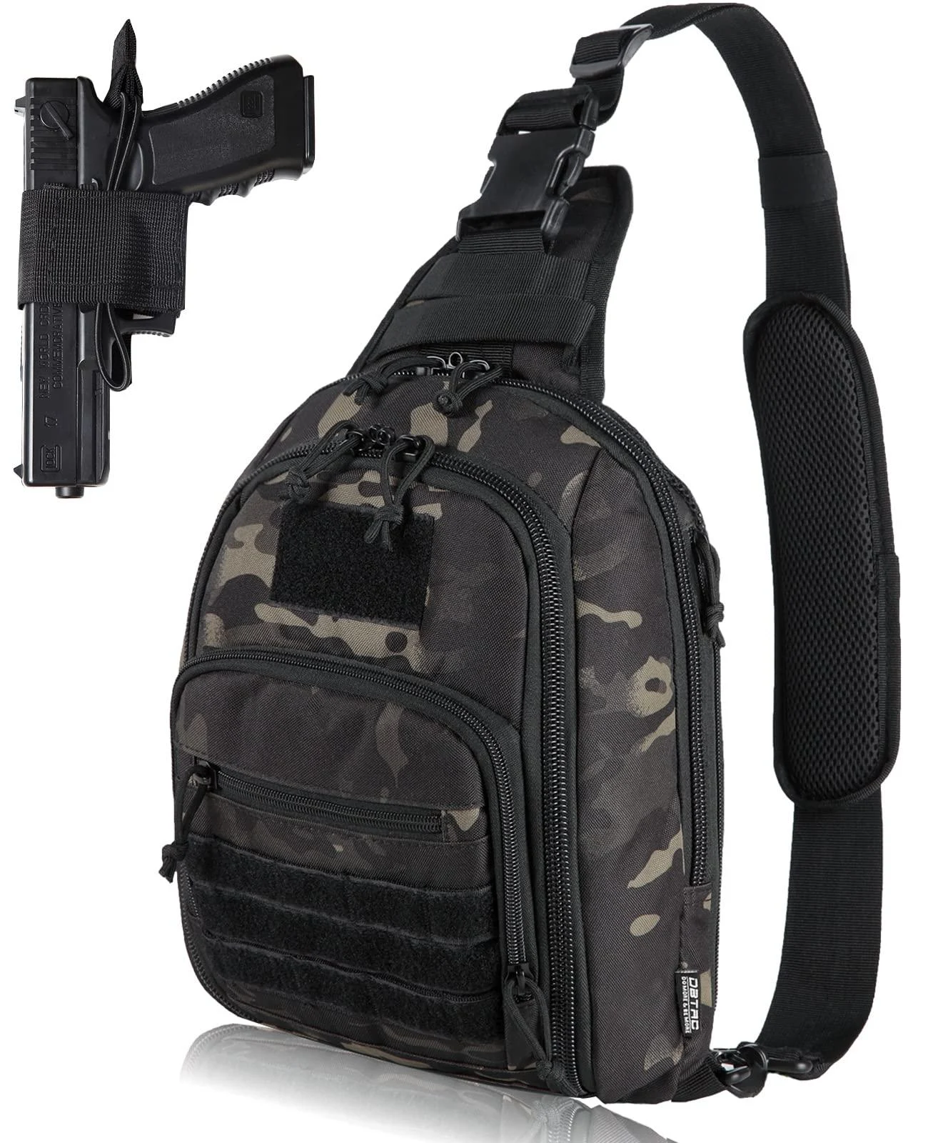 DBTAC Tactical Sling Bag Compact Chest Pack Small Full Size Concealed Carry Shoulder Bag for Range Travel Outdoor Sports Black Camo - DBTAC DO MORE & BE MORE