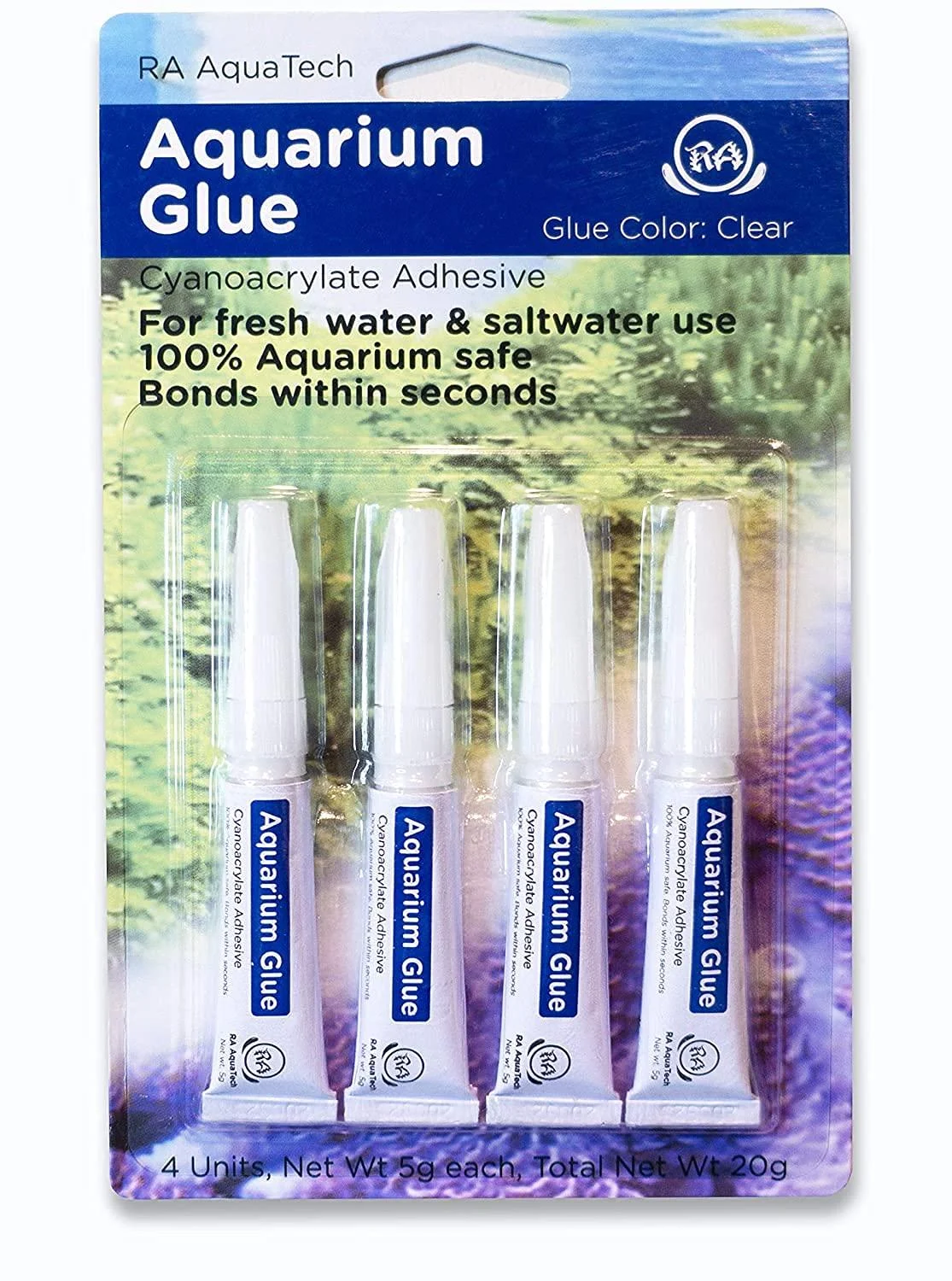 RA AquaTech Aquarium Glue Clear for Plants Corals aquascaping Instant Aquarium Safe 4pcs pack