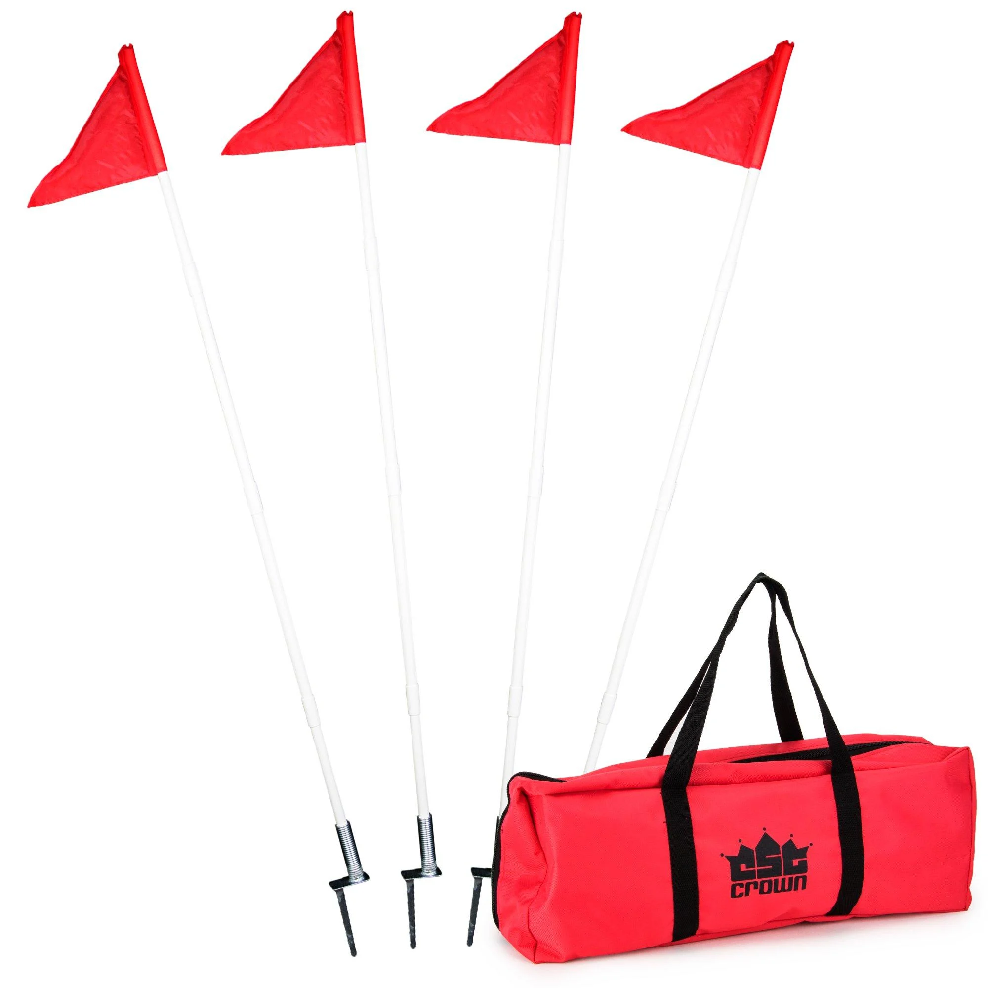 4 Pack of Soccer Corner Flags - Collapsible Spring Loaded Steel Base with Carrying Bag by Crown Sporting Goods