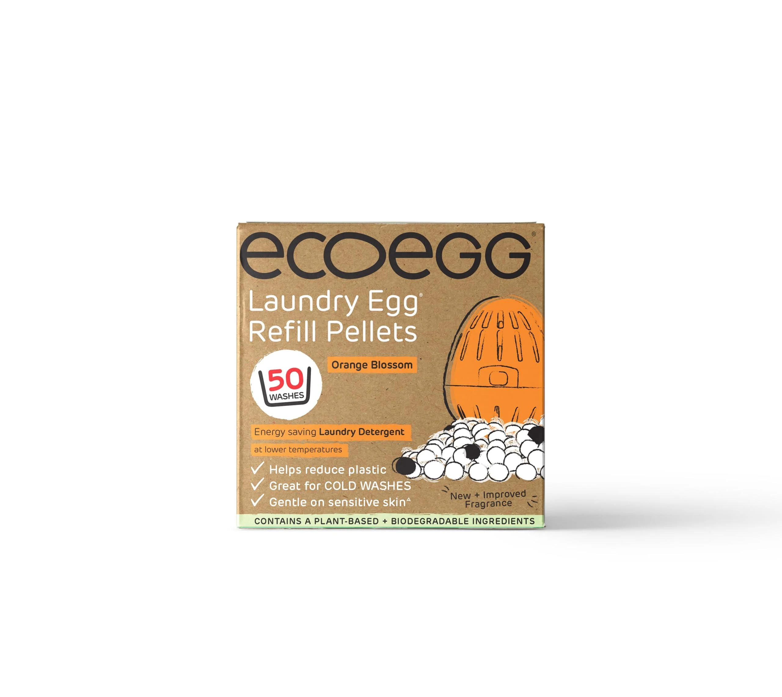 Ecoegg Laundry Egg Refill Pellets | Detergent and Fabric Softener Replacement | No bio enzymes bleaches or phosphates | 50 Washes | Orange Blossom
