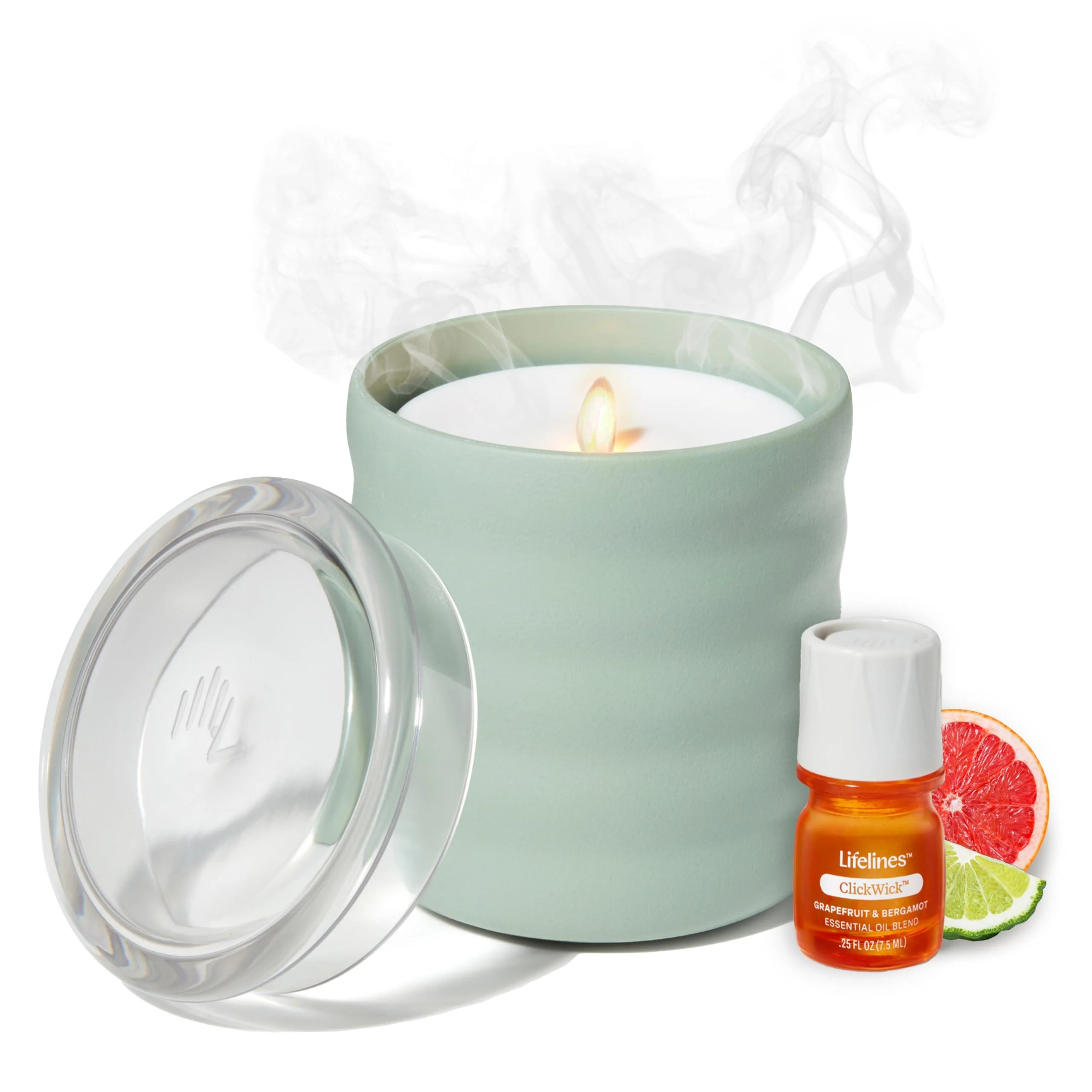 Lifelines Flameless Candle Aromatherapy Essential Oil Diffuser with ClickWick Essential Oil Blend - Cordless & Waterless Scent Diffuser for Home - Electric Candles with Blow Out Flame Green Bubble Bubble Green
