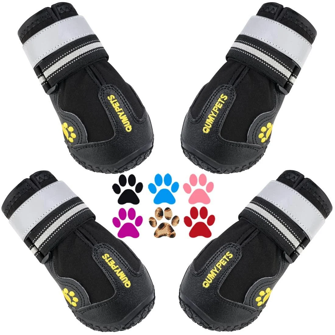 QUMY Dog Shoes for Large Dog Medium Dogs Boots & Paw Protectors for Winter Snowy Day Summer Hot Pavement Waterproof in Rainy Weather Outdoor Walking Indoor Hardfloors Anti Slip Sole Black Size 6 Size 6: (W*L) 2.6x3.0 inch (Pack of 4) Black