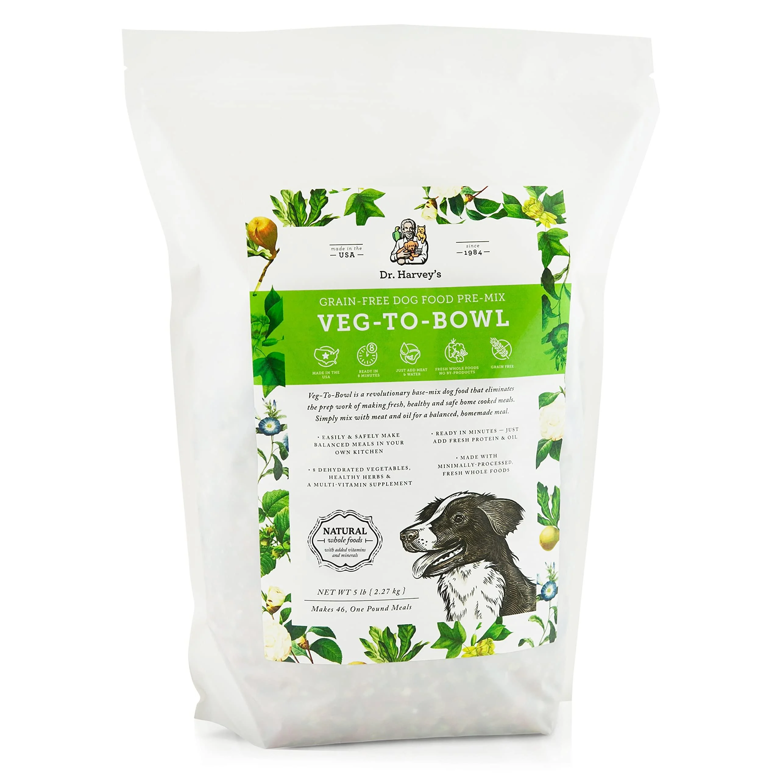 Dr. Harvey's Veg-to-Bowl Dog Food, Human Grade Dehydrated Base Mix for Dogs, Grain Free Holistic Mix 5 Pound (Pack of 1)