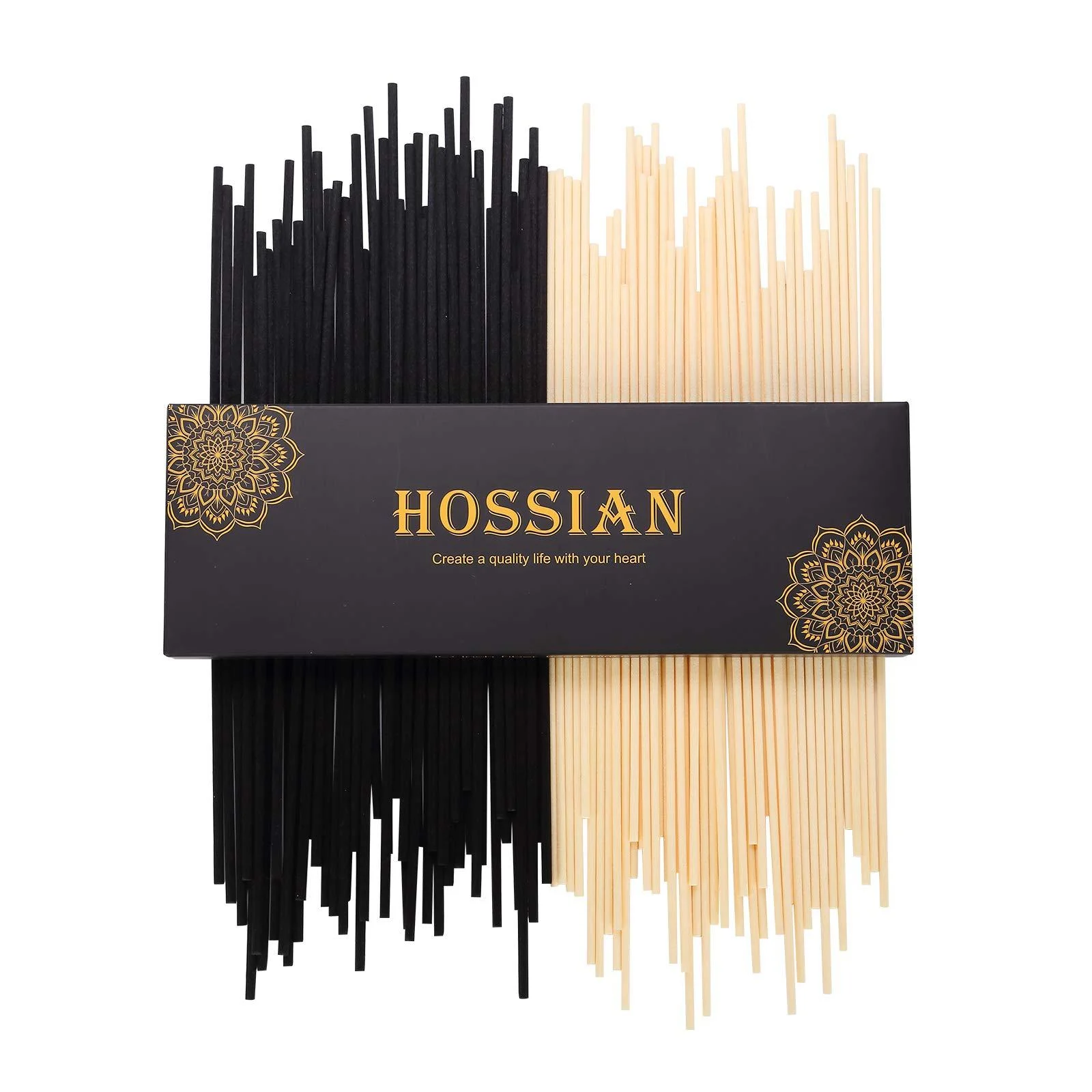 HOSSIAN Reed Diffuser Sticks - Reed diffusers-Reed Sticks -Diffuser Glass Bottles-Diffuser Refills- Natural Rattan Wood Replacement for Aroma Fragrance (10" Black and Beige)