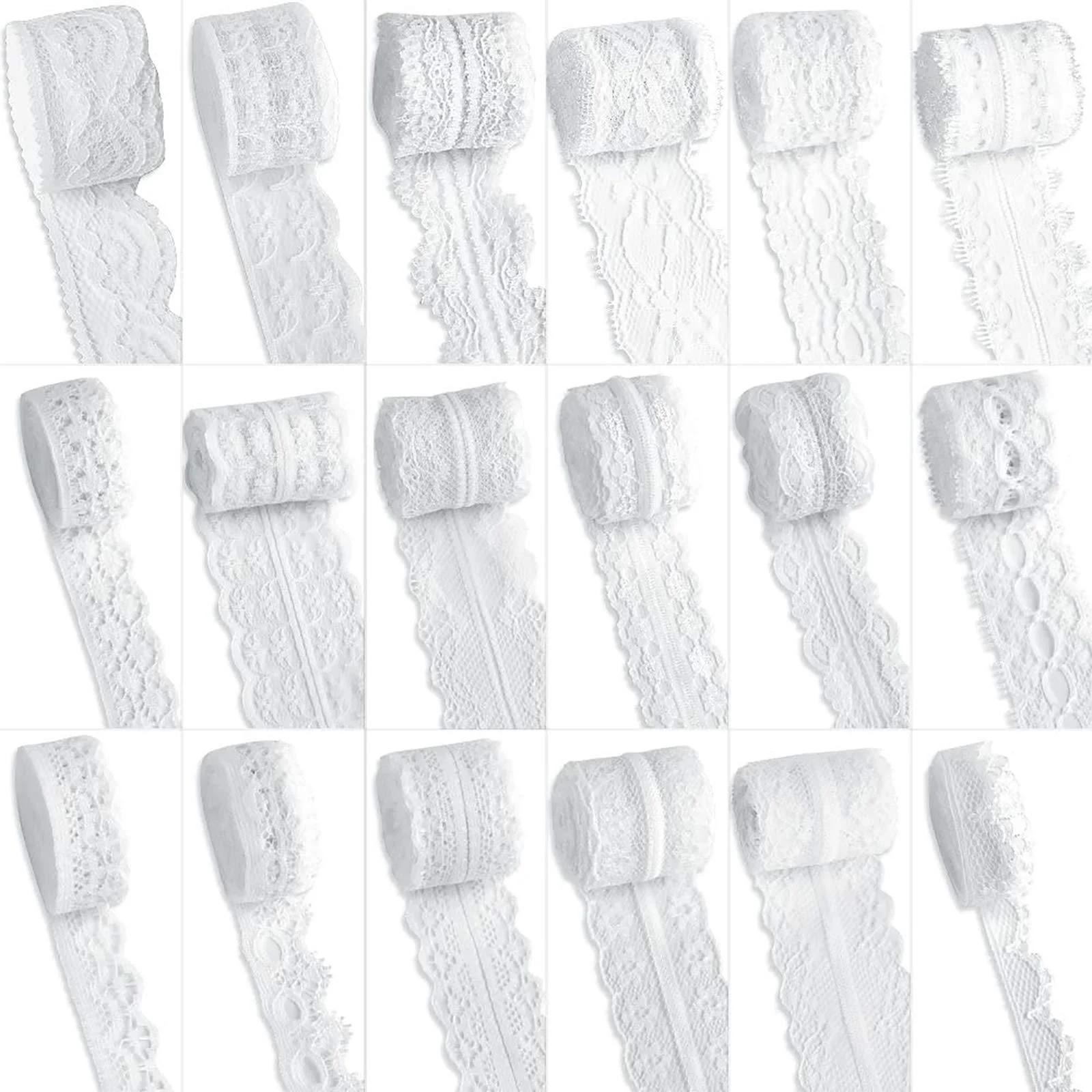 59 Yards Lace Ribbon LEOBRO 18 Roll(3.28 Yard Each) White Lace Trim Floral Lace Fabric Cream Lace Trim Ribbon Crafting Lace for Sewing Gift Wrap Bridal Shower Wedding Decoration DIY Art Crafts