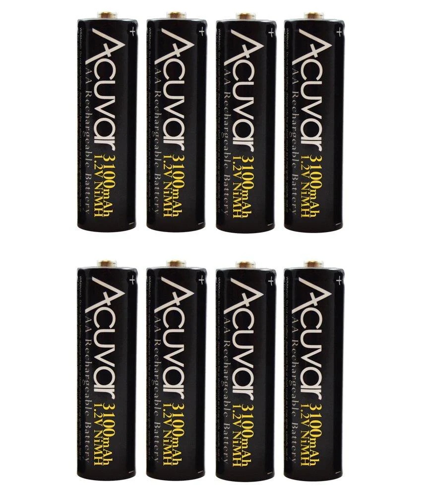 Acuvar 8 AA Rechargeable NiMH Batteries 3100mAH (Black)