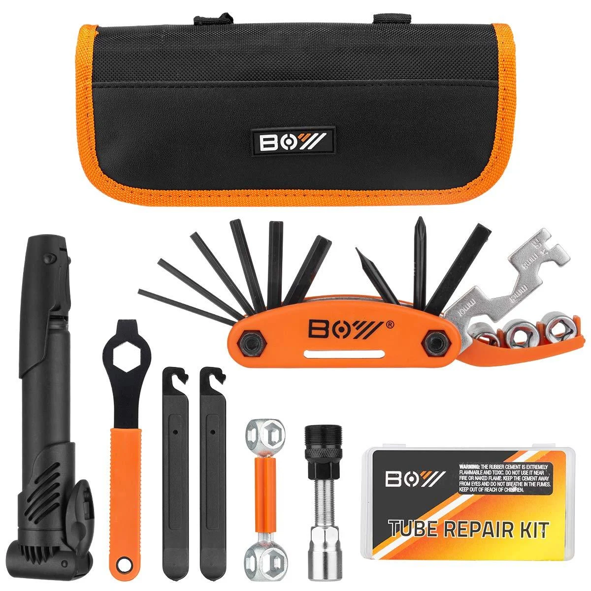 Bicycle Repair Bag & Bicycle Tire Pump, Home Bike Tool Portable Patches Fixes, Fixe, Inflator, Maintenance For Camping Travel Essentials Tool Bag Bike Repair Tool Kit Safety Emergency All In One Tool - XCH Robots