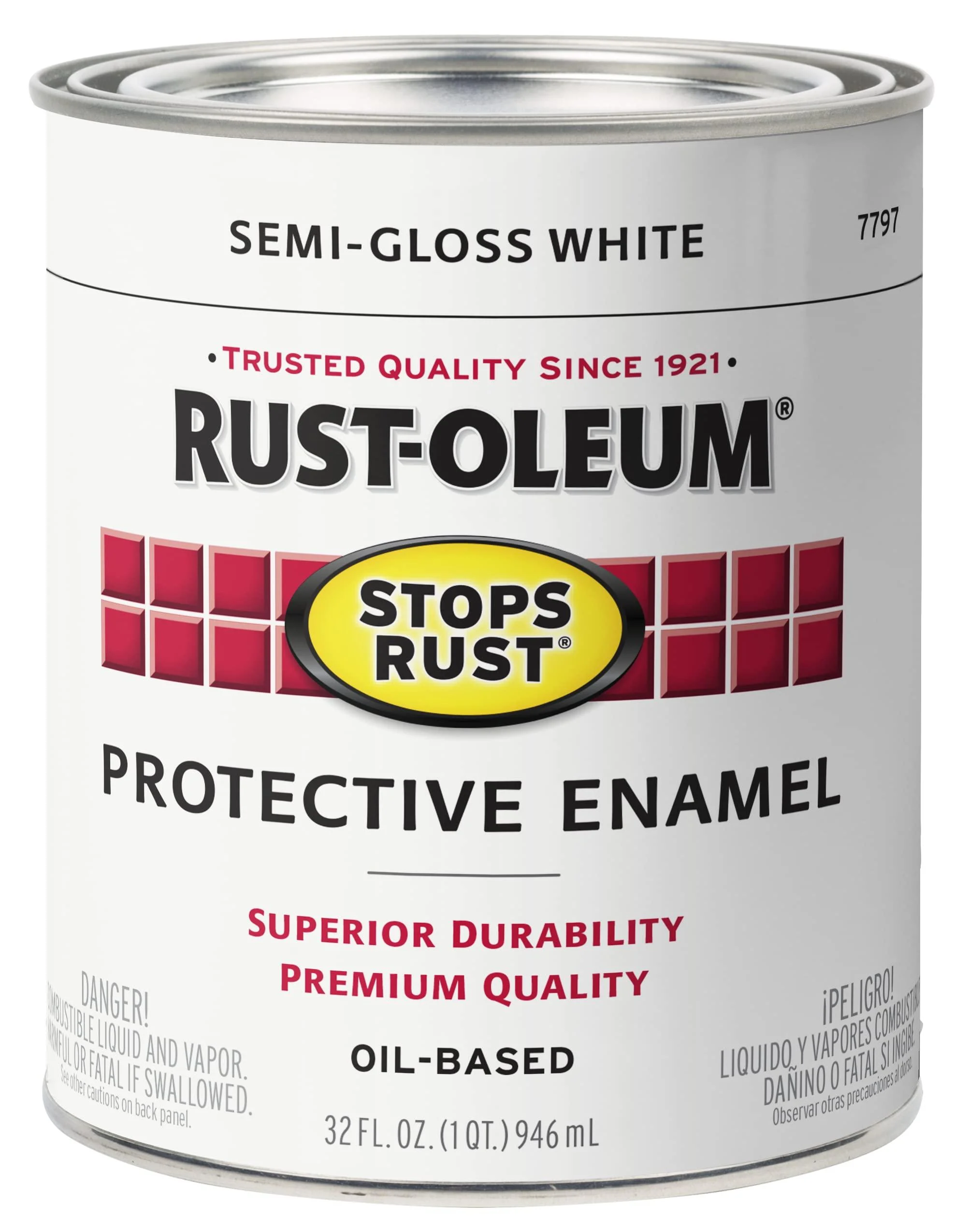 Rust-Oleum 7797502 Stops Rust Brush On Paint Quart Semi-Gloss White 1 Quarts (Pack of 1) Semi-Gloss White