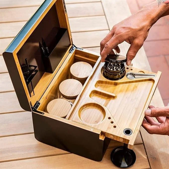 Bamboo Storage Box Premium Bamboo Storage Chest,Removable Rolling Tray Bundle Storage Box, Stash Box With Rolling Tray And Lock
