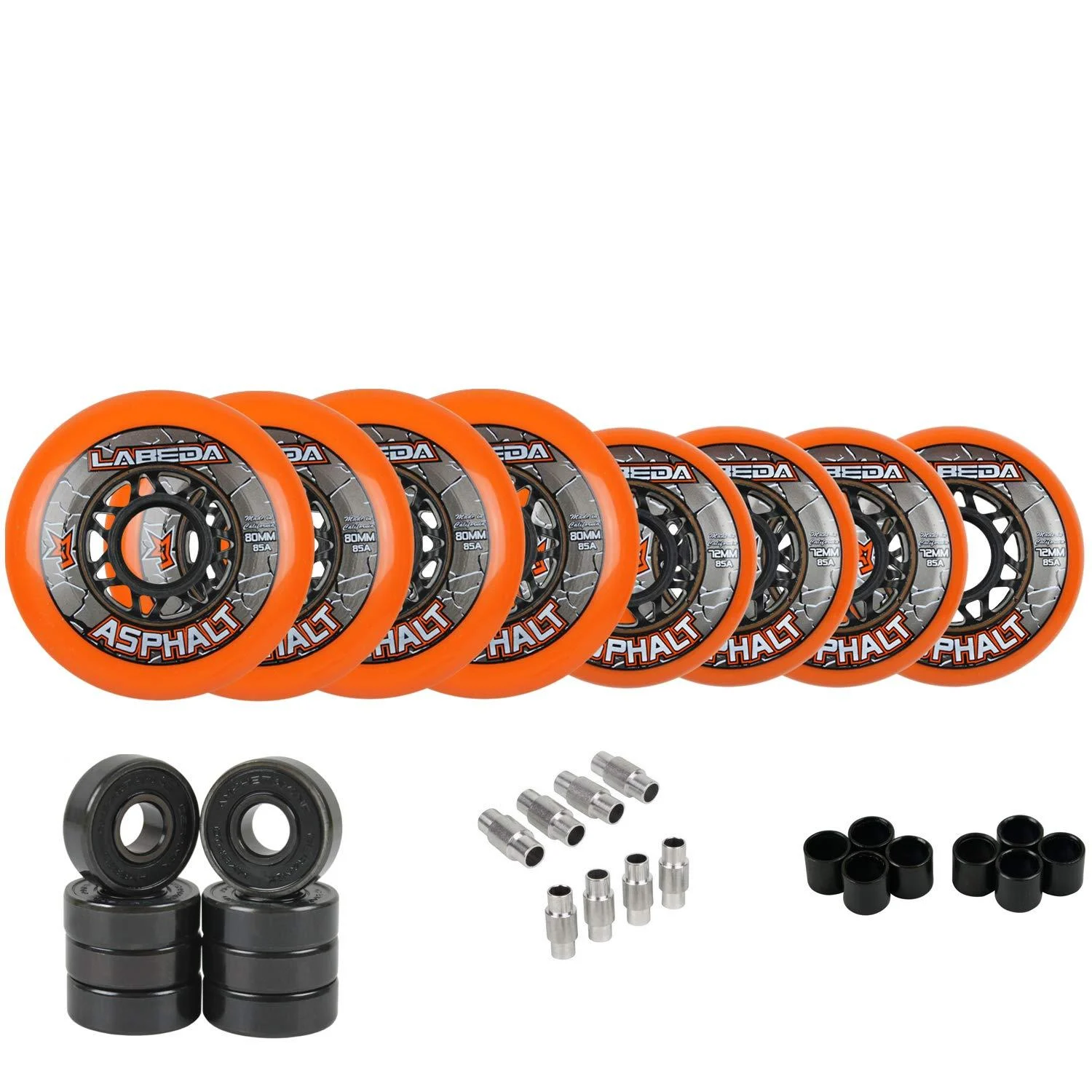 Labeda Gripper Asphalt Outdoor Inline Roller Hockey Wheels with Ceramic Bearings Orange 85A 76mm / 80mm Hilo 8-Pack