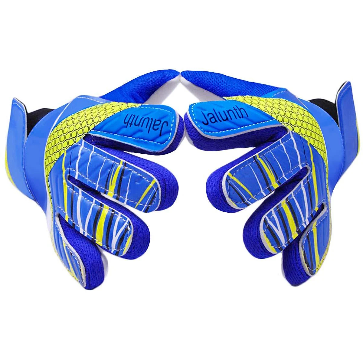 Jalunth goalkeeper gloves children boys boys girl junior football gloves football gloves training gloves goalkeeper football football gloves with non-slip latex palm blue-yellow 7