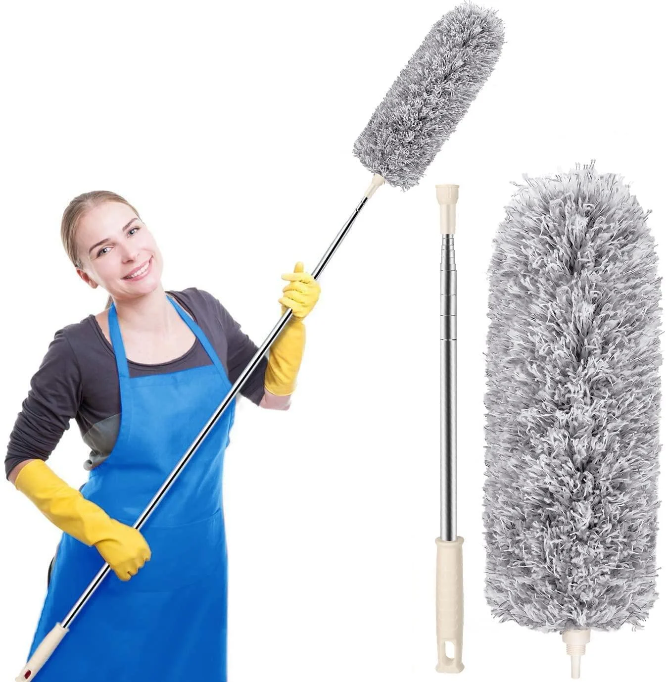 Dusters for Cleaning, Microfiber Duster with Extension Pole 30-100 Inches, FUUNSOO Bendable Head & Long Extendable Duster for Cleaning Ceiling Fan, High Ceiling, Cobweb, Furniture, Interior Roof
