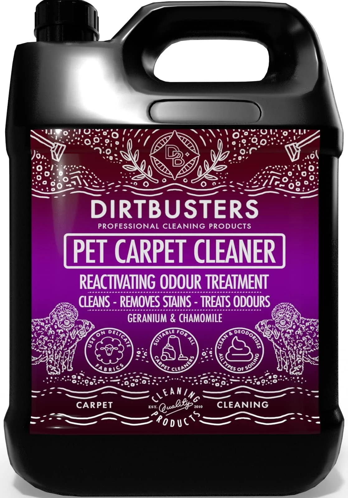 Dirtbusters Pet Carpet Cleaner Shampoo Cleaning Solution For Odour Urine & Stains Geranium & Chamomile (5L) 1