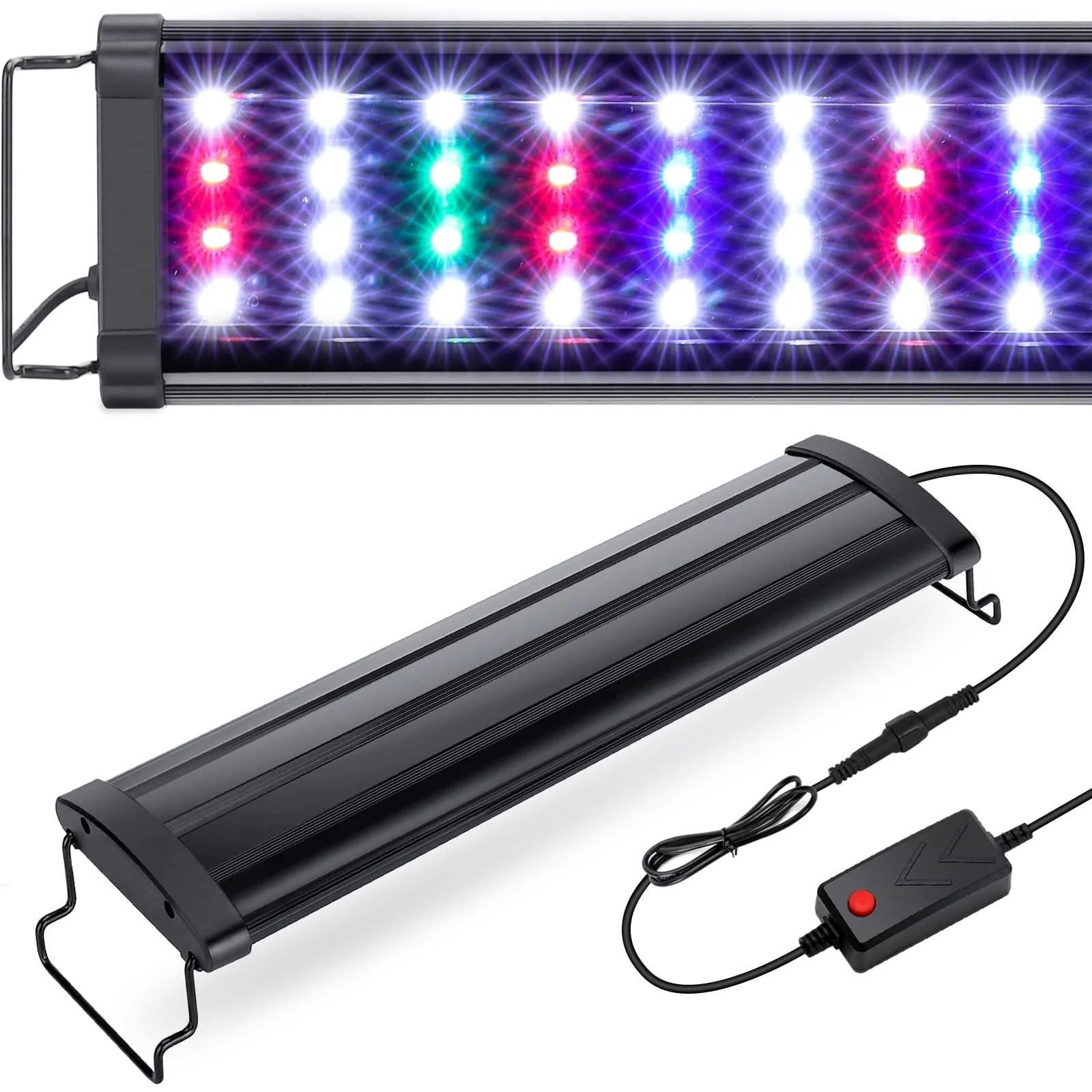 AQQA LED Aquarium Light Full Spectrum Fish Tank Light with Extendable Brackets 12" 18" 24" 32 36" 48" White Blue Red Green LEDs Multi-Color 3 Modes Light for Freshwater Planted Tank 14W(12''-18'')