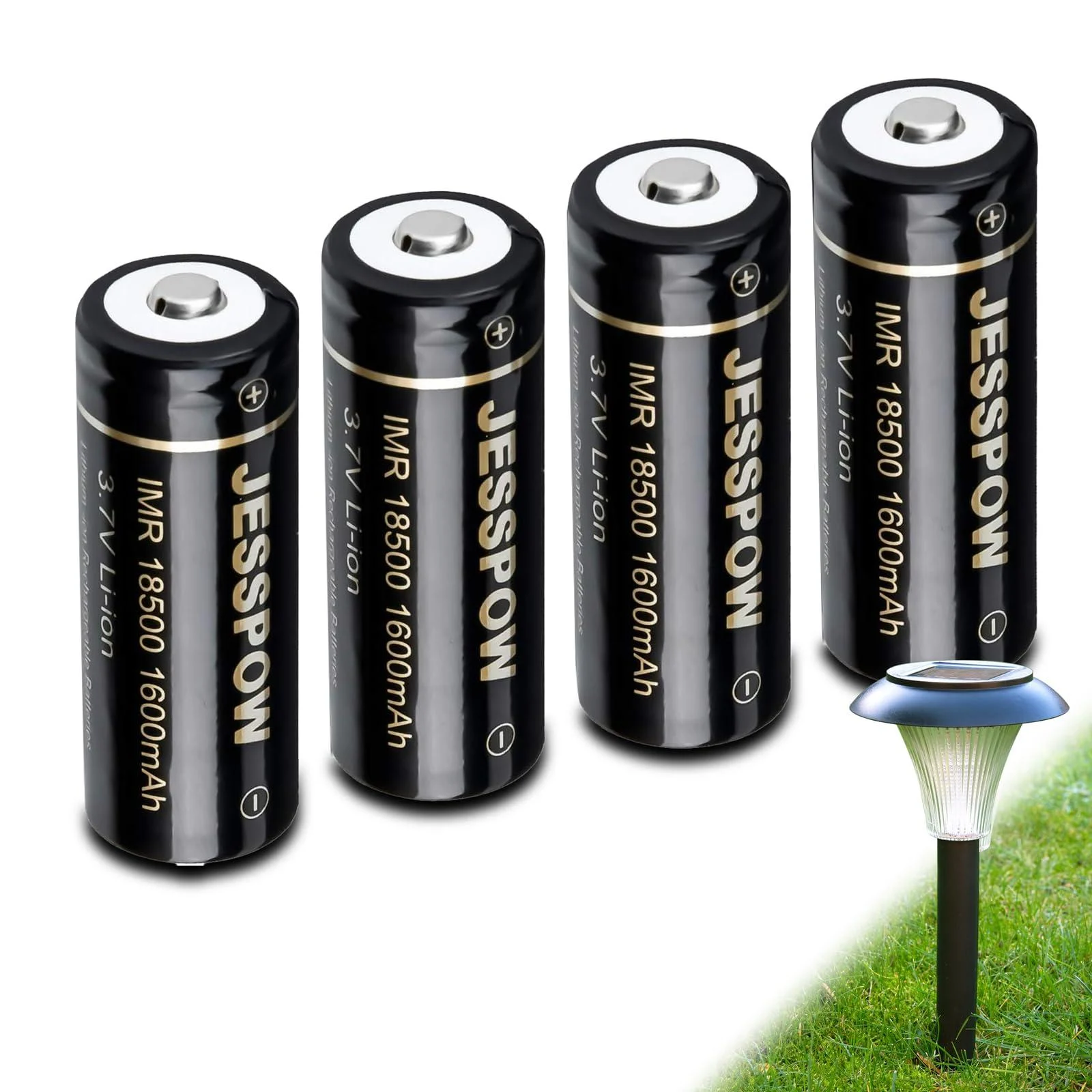 18500 Rechargeable Batteries IMR 18500 Rechargeable Li-ion Battery 1600mAh 3.7V for Flashlight Solar Garden Light with Button Top (4Pack)