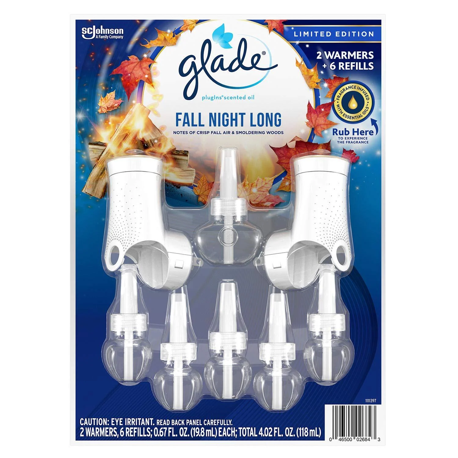 Glade PlugIns 2 Warmers + 6 Refills Holiday (Fall Night Long) Cinnamon 8 Piece Set