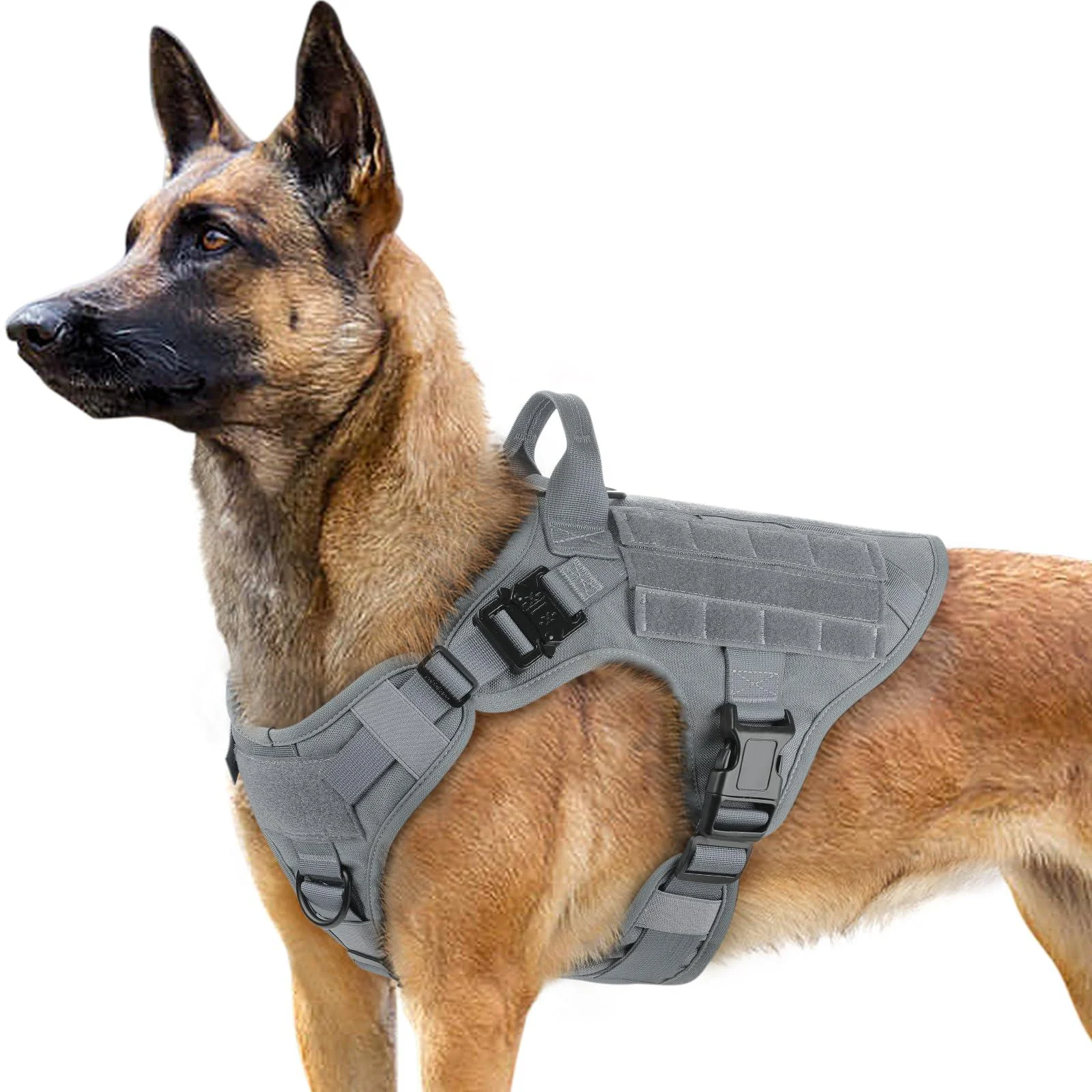 rabbitgoo no pull dog harness medium large dogs tactical breast dishes with moll handle metal buckle breathable military safety harness adjustable padded dog vest l gray l (1 Pack) gray
