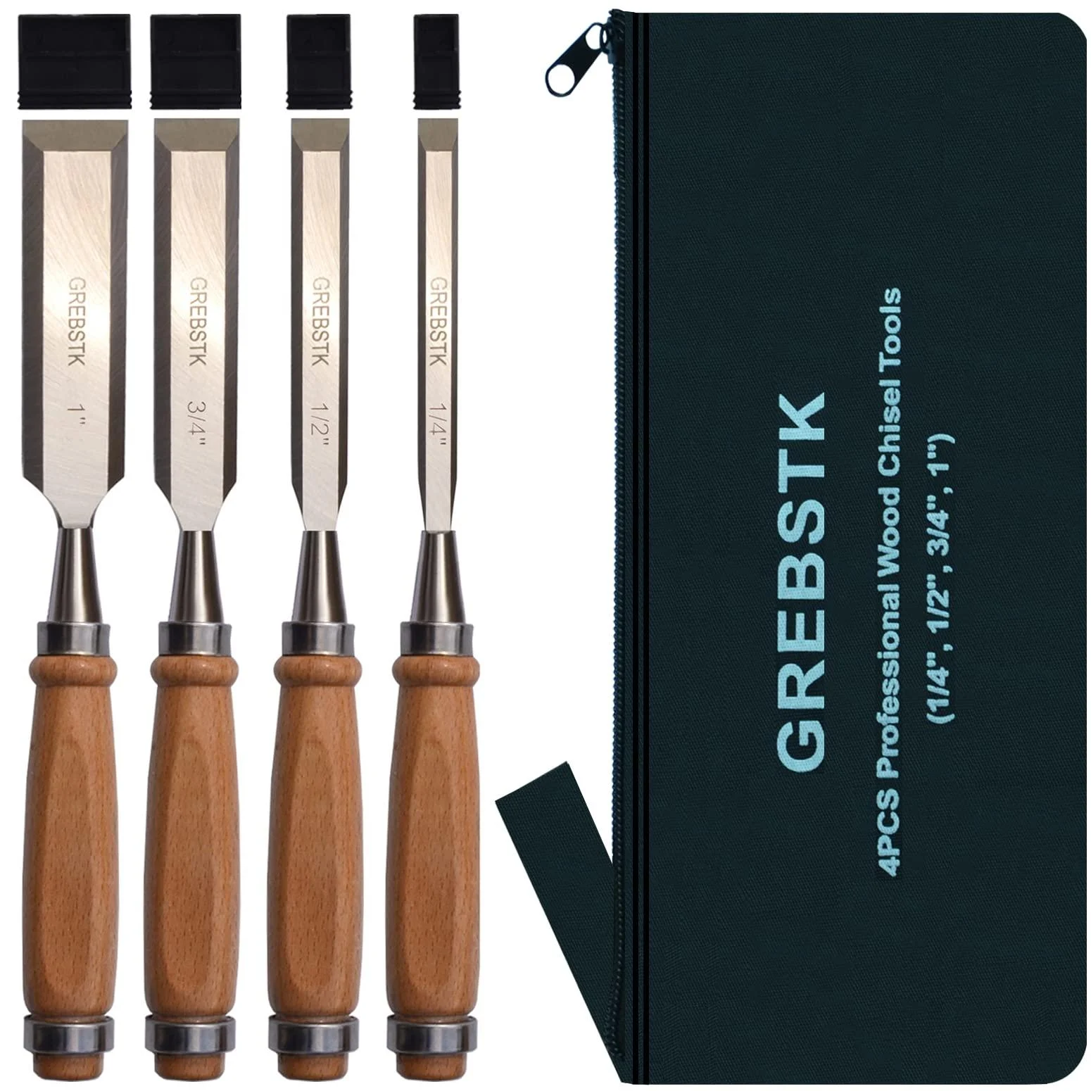GREBSTK 4 Piece Wood Chisel Set Sturdy CR-V Steel Chisel Beech Handle Woodworking Tools with Oxford Bag 2chisel