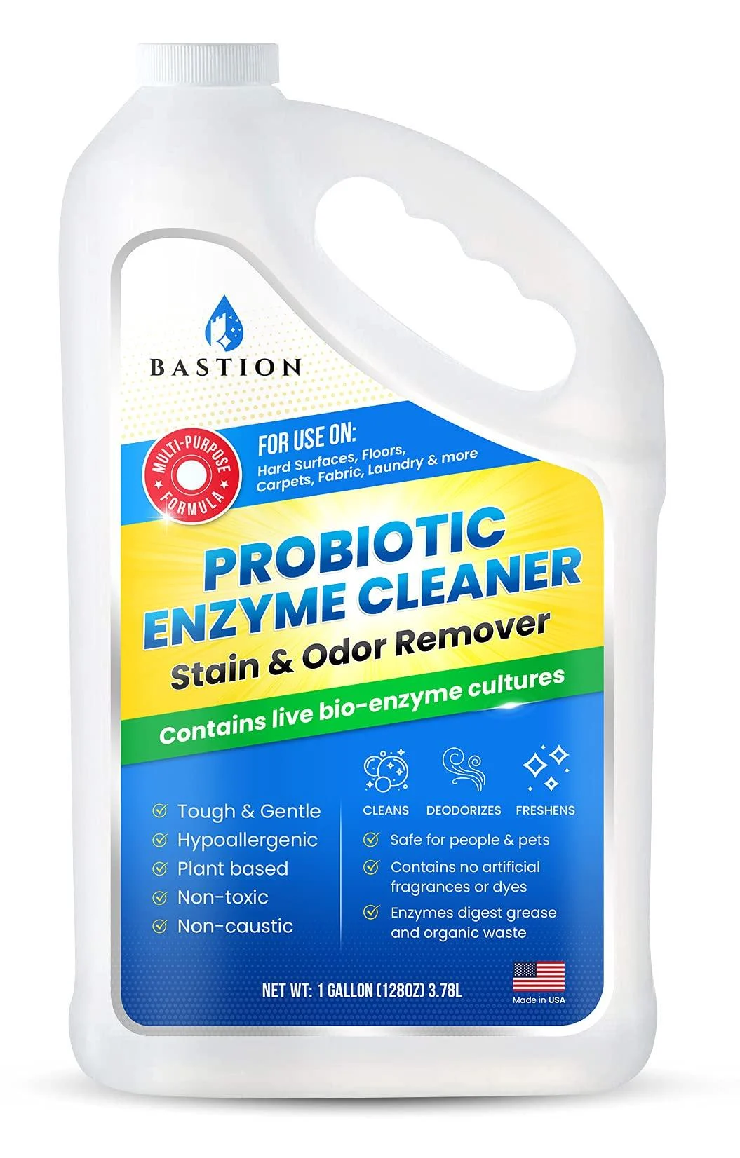 Probiotic Enzyme Cleaner - Professional Strength Solution -One Gallon- Natural Bio-Enzymatic Stain & Odor Remover - No Rinse Formula - Dye Free (Packaging May Vary) 128 Fl Oz (Pack of 1)