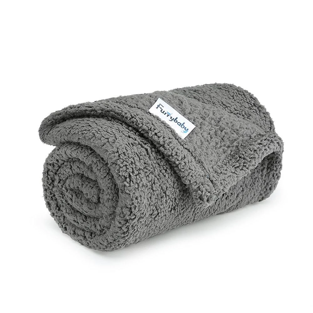 furrybaby Premium Fluffy Fleece Dog Blanket, Soft and Warm Pet Throw for Dogs & Cats (Small (24*32"), Grey Blanket) Small (24*32") Grey Blanket
