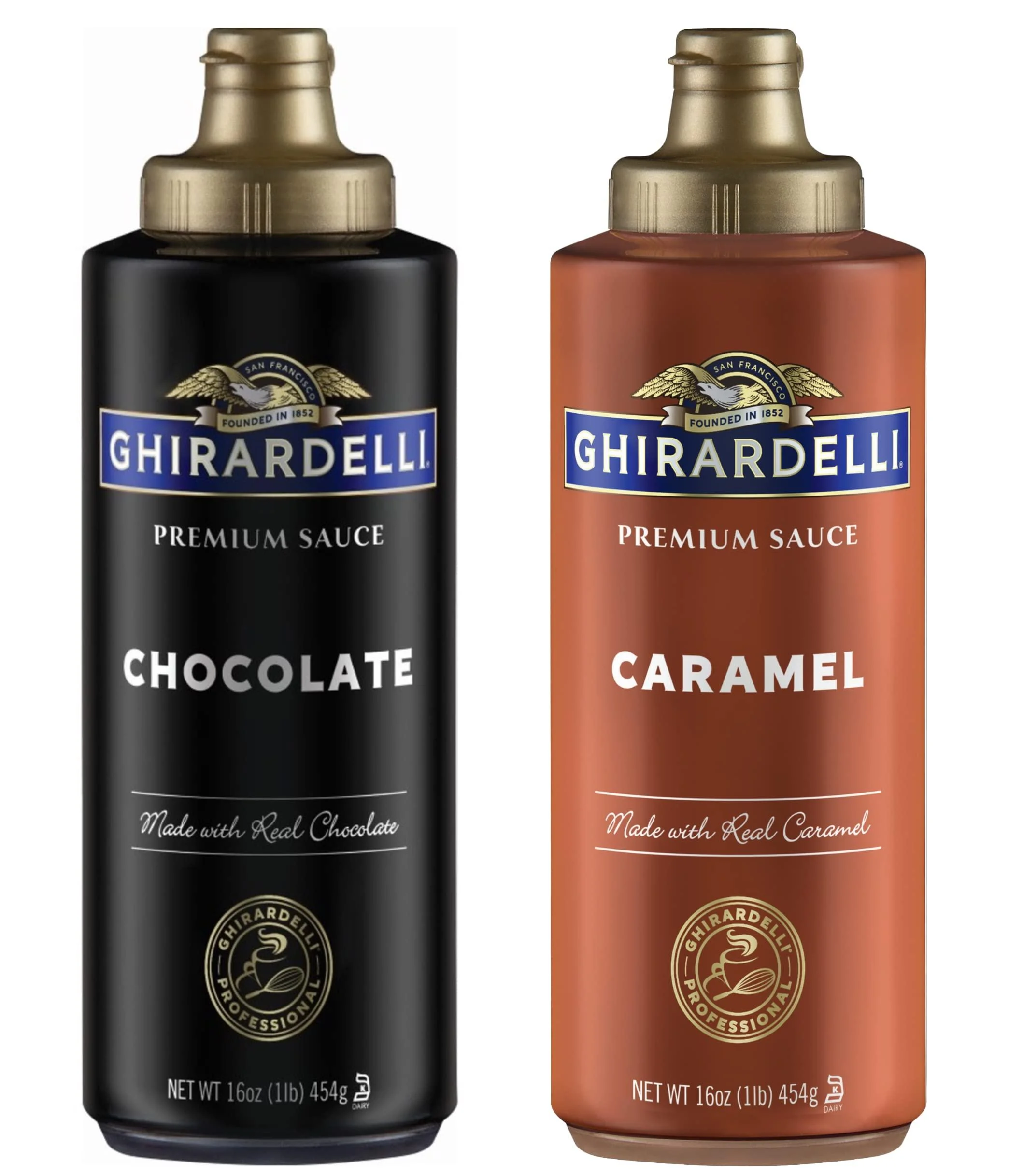 Ghirardelli Chocolate (16oz) & Caramel (17oz) Sauces in Squeeze Bottles