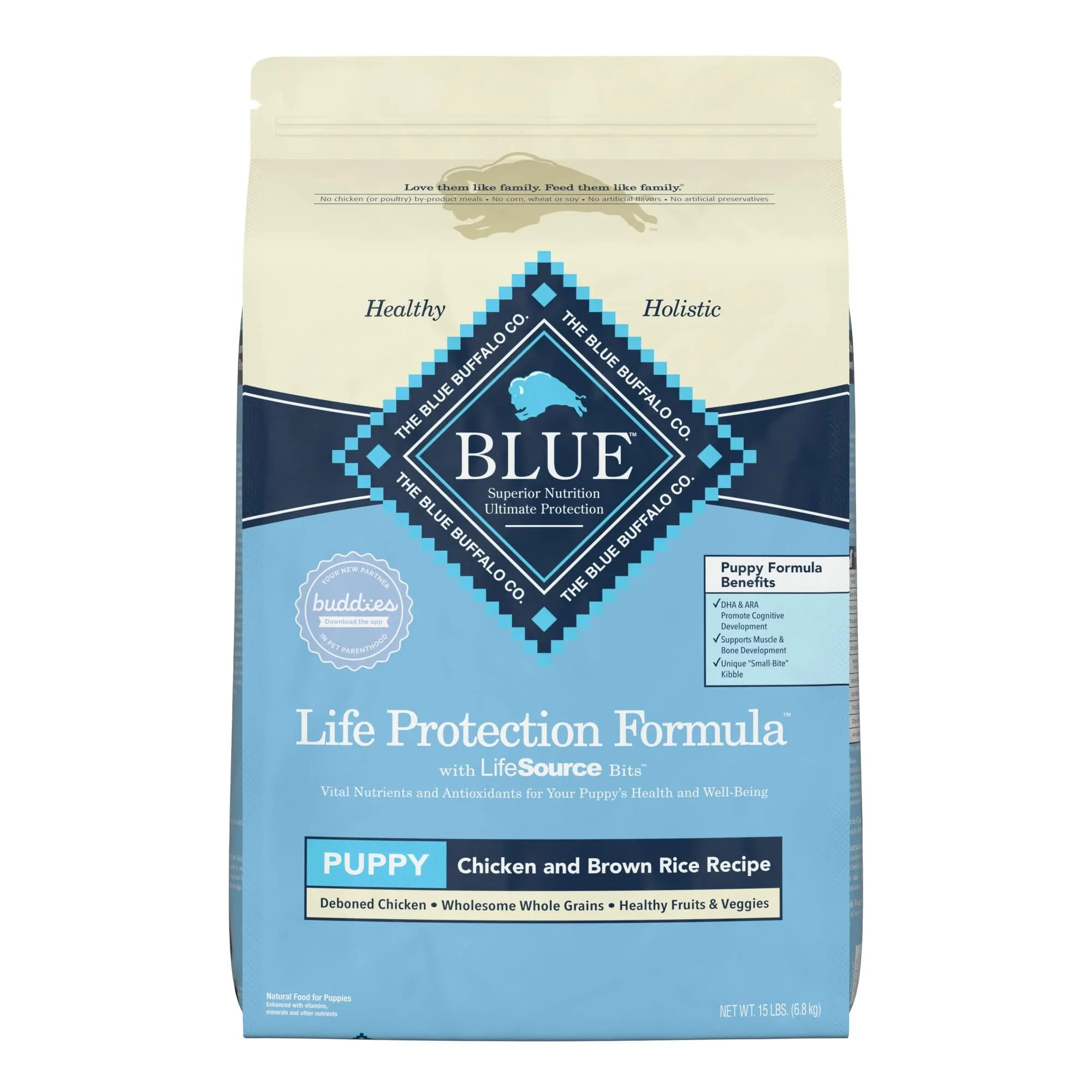 Blue Buffalo Life Protection Formula Natural Puppy Dry Dog Food Dry Dog Food Chicken & Brown Rice 15 Pound (Pack of 1)