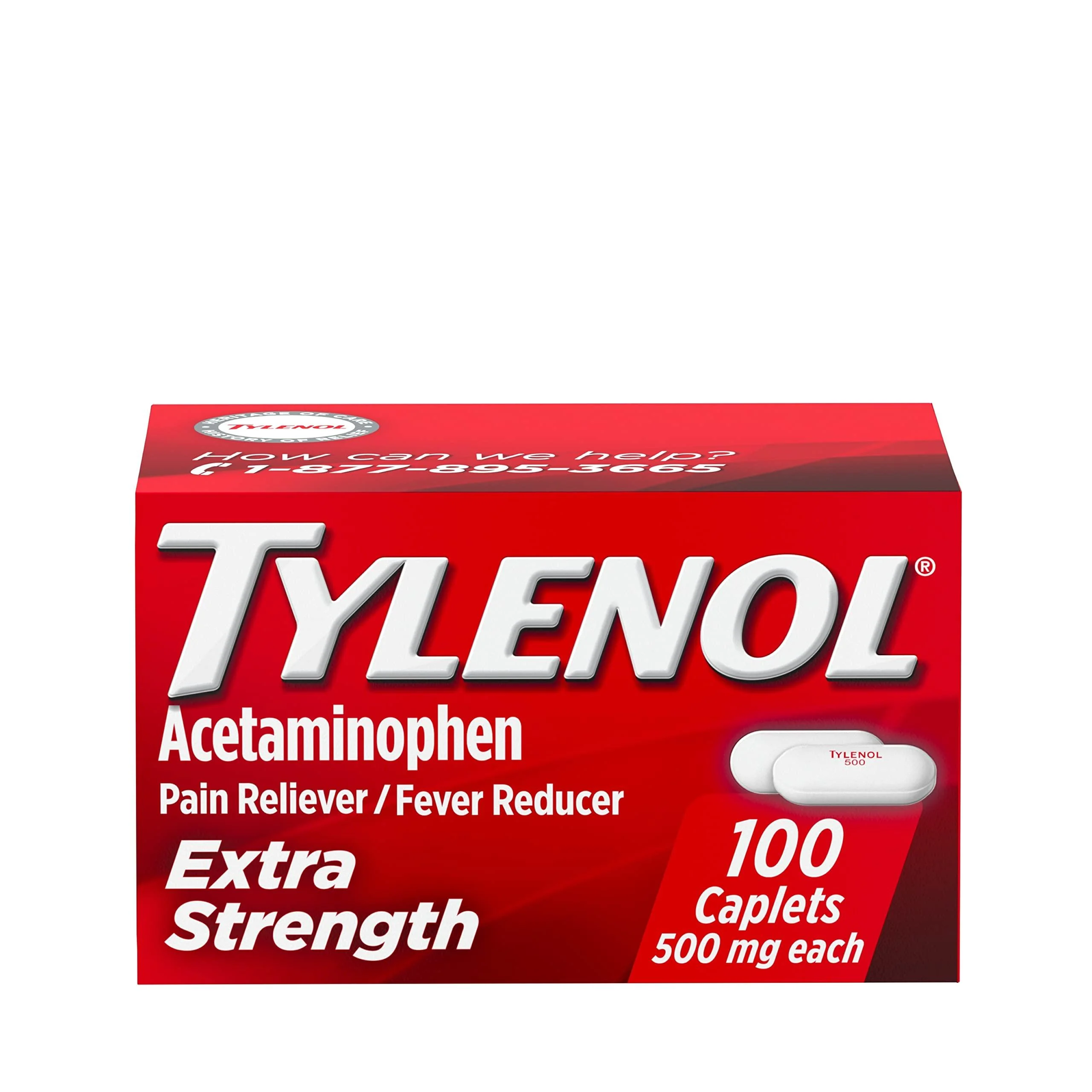 Tylenol Extra Strength Caplets with 500 mg Acetaminophen Pain Reliever Fever Reducer 100 Count 100 Count (Pack of 1)