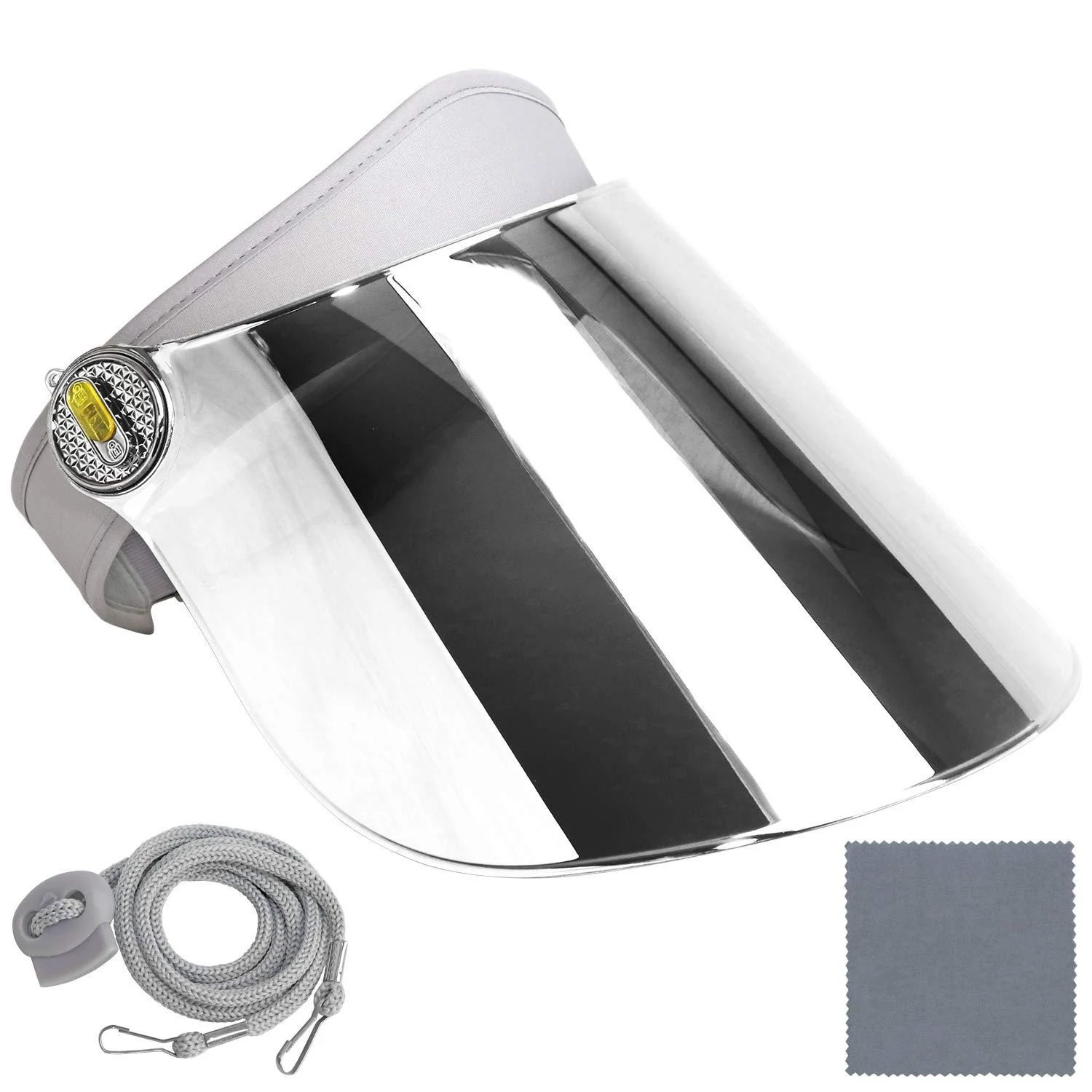 Sun Visor Hat Cap UV Protection - Premium Adjustable Solar Headband Face Shield Gray/Mirror