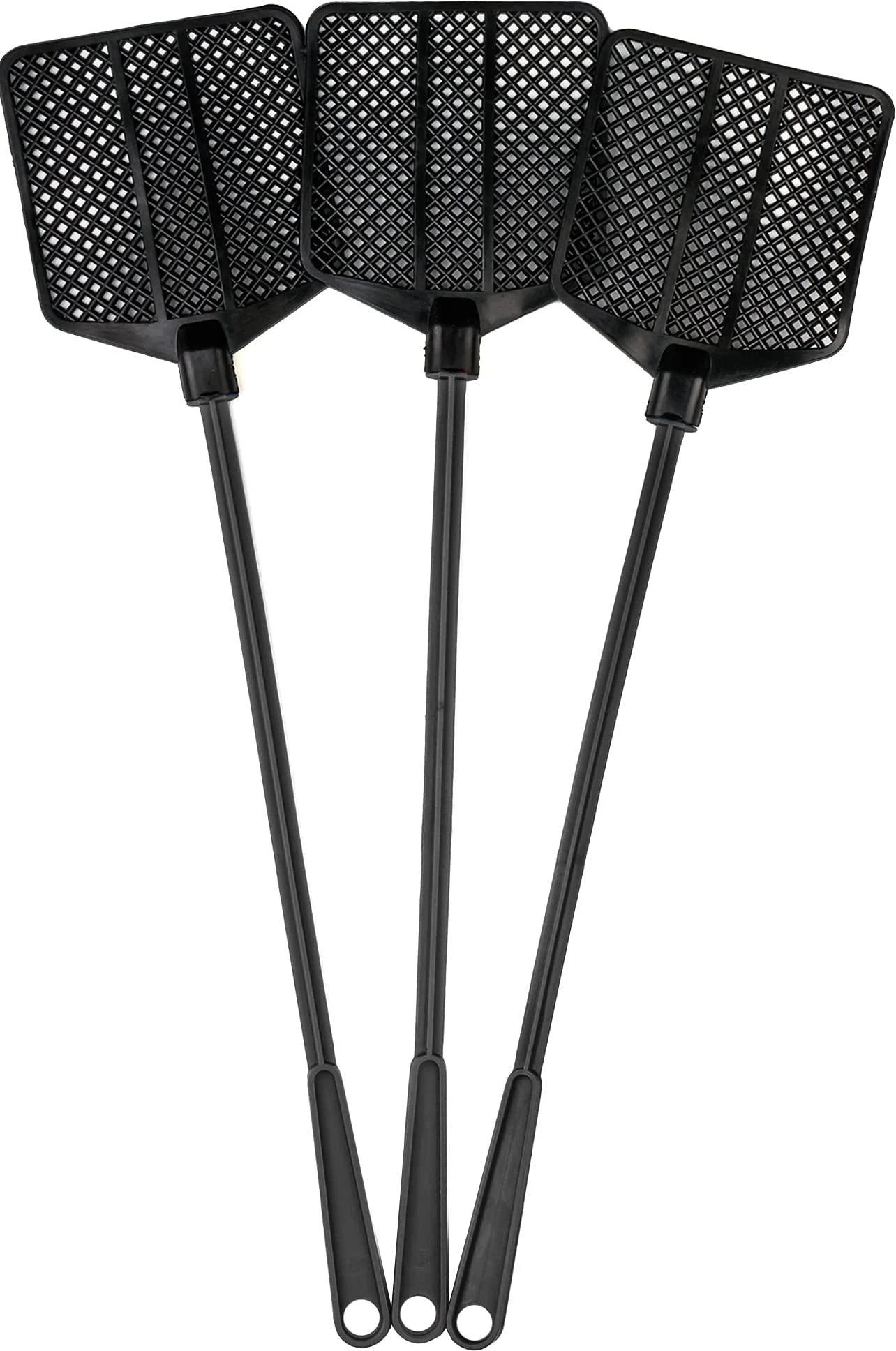 OFXDD Rubber Fly Swatter, Long Fly Swatter Pack, Fly Swatter Heavy Duty, All Black Colors (3 Pack)